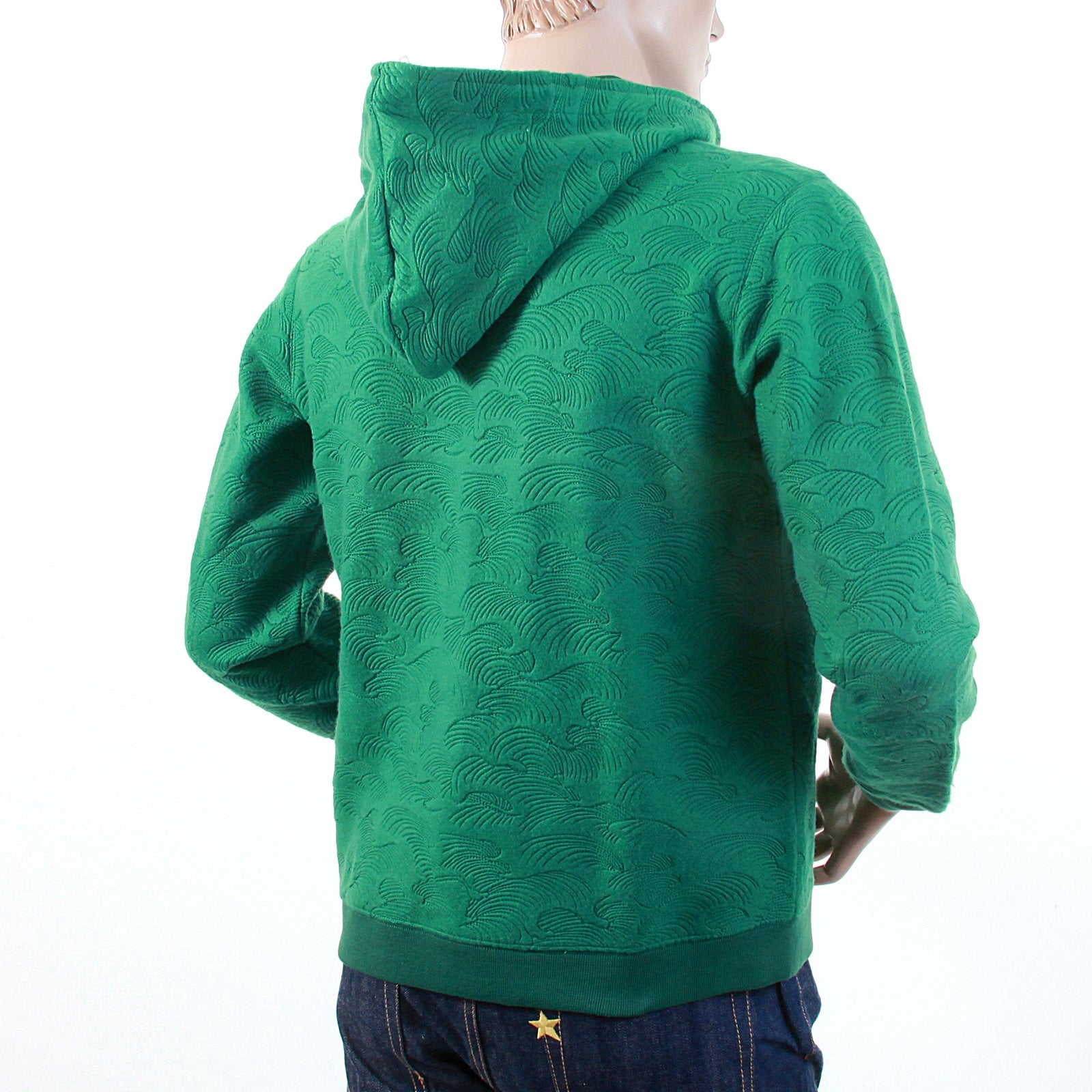 RMC R6JKTSUNAMIE MENS TSUNAMI WAVE EMBROIDERED LARGE FITTING ZIPPED HOODED SWEATSHIRT IN EMERALD GREEN REM1051