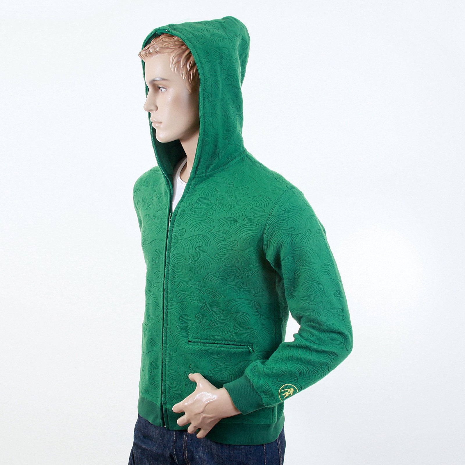 RMC R6JKTSUNAMIE MENS TSUNAMI WAVE EMBROIDERED LARGE FITTING ZIPPED HOODED SWEATSHIRT IN EMERALD GREEN REM1051