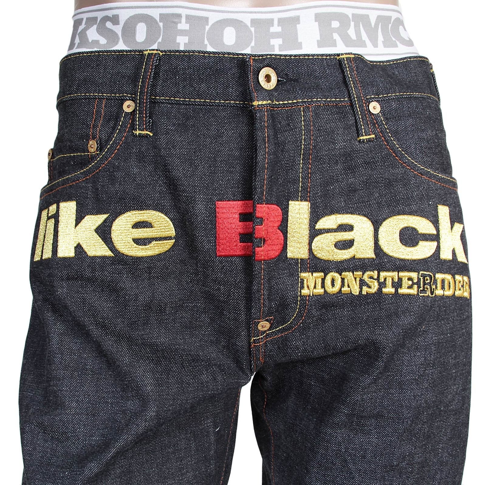RMC X 4A VERSION MENS LIKE BLACK MODEL 1001 MONSTER RIDER FM UNION GOLD EMBROIDERED JEANS IN INDIGO RMC1939