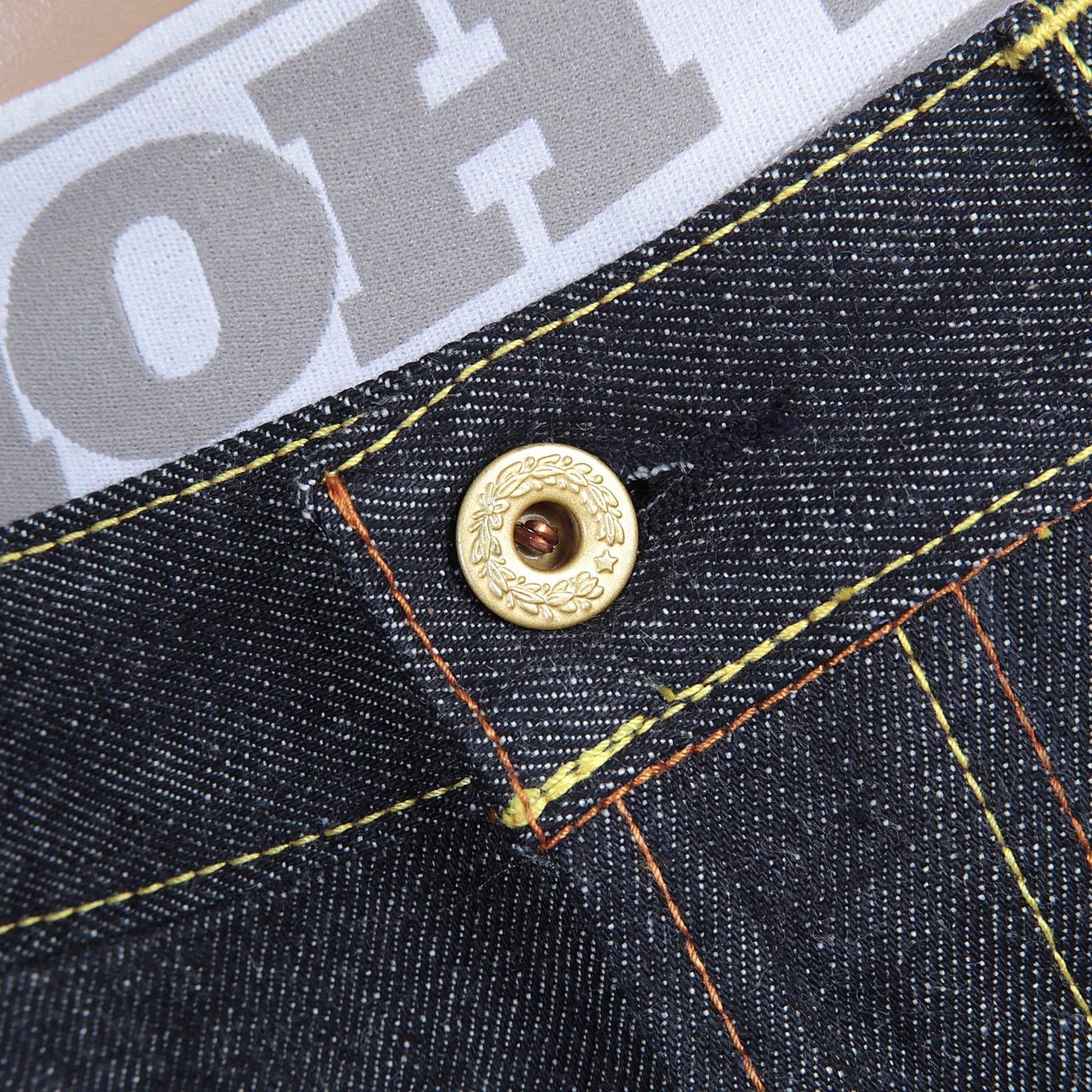 RMC X 4A VERSION MENS LIKE BLACK MODEL 1001 MONSTER RIDER FM UNION GOLD EMBROIDERED JEANS IN INDIGO RMC1939