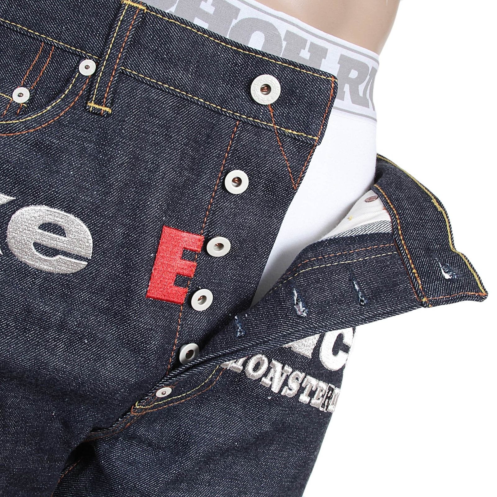 RMC X 4A VERSION MENS INDIGO RAW SELVEDGE DENIM 1001 MODEL BLACK MONSTER RIDER FM UNION EMBROIDERED JEANS RMC1940