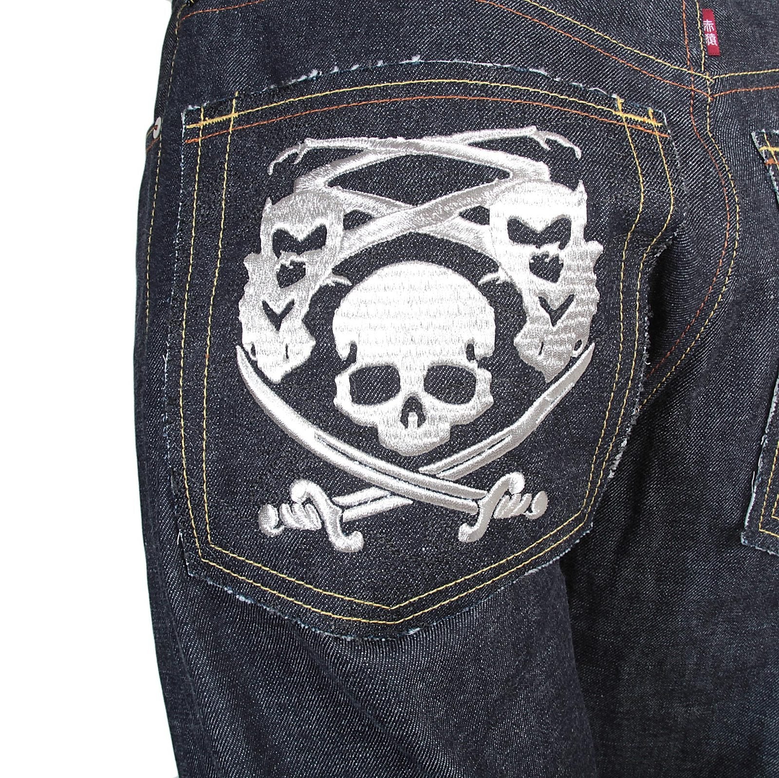 RMC X 4A VERSION MENS INDIGO RAW SELVEDGE DENIM 1001 MODEL BLACK MONSTER RIDER FM UNION EMBROIDERED JEANS RMC1940