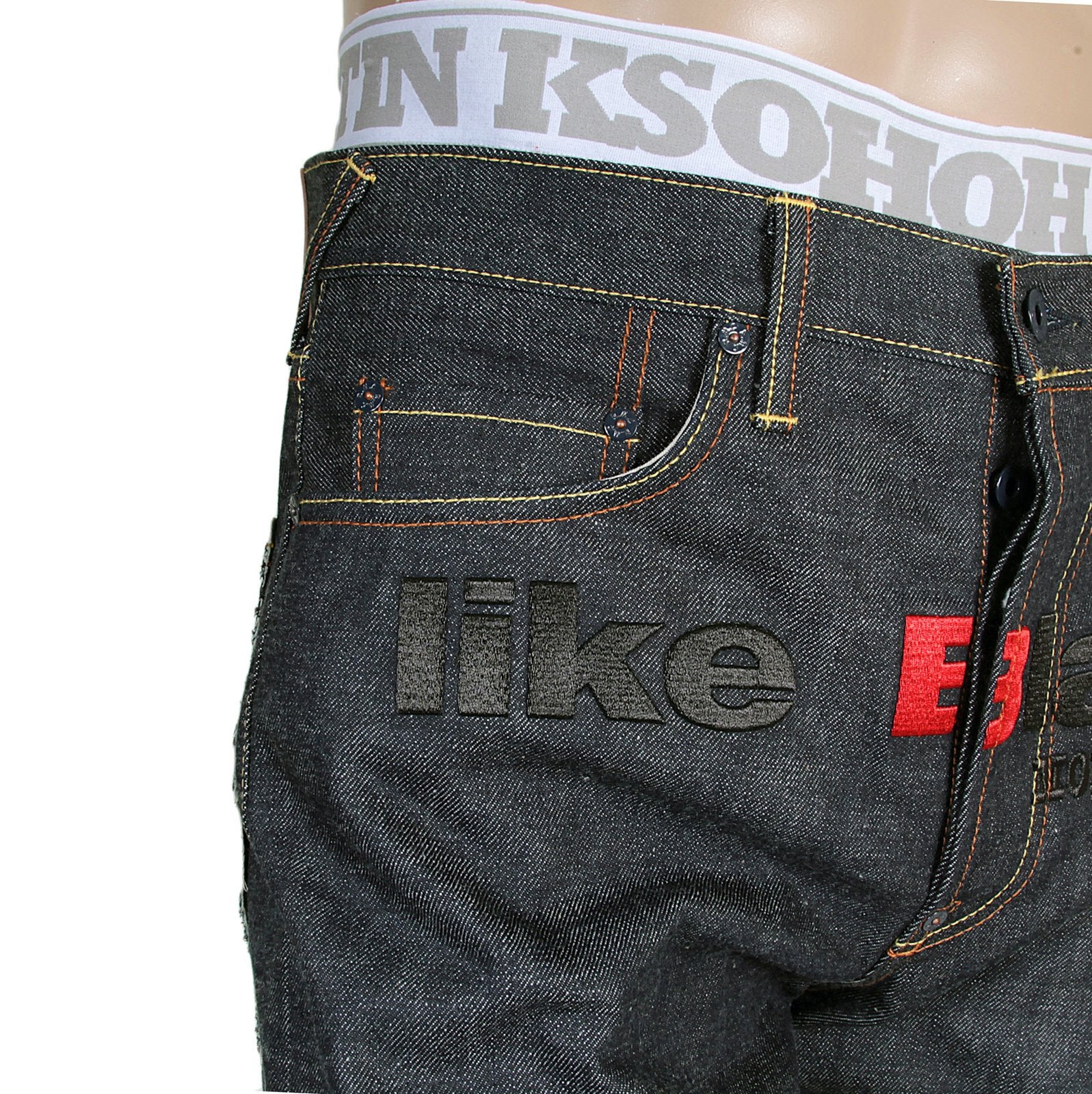 RMC X 4A VERSION MENS INDIGO RAW SELVEDGE 1001 LIKE BLACK MONSTER RIDER FM UNION EMBROIDERED DENIM JEANS RMC1942
