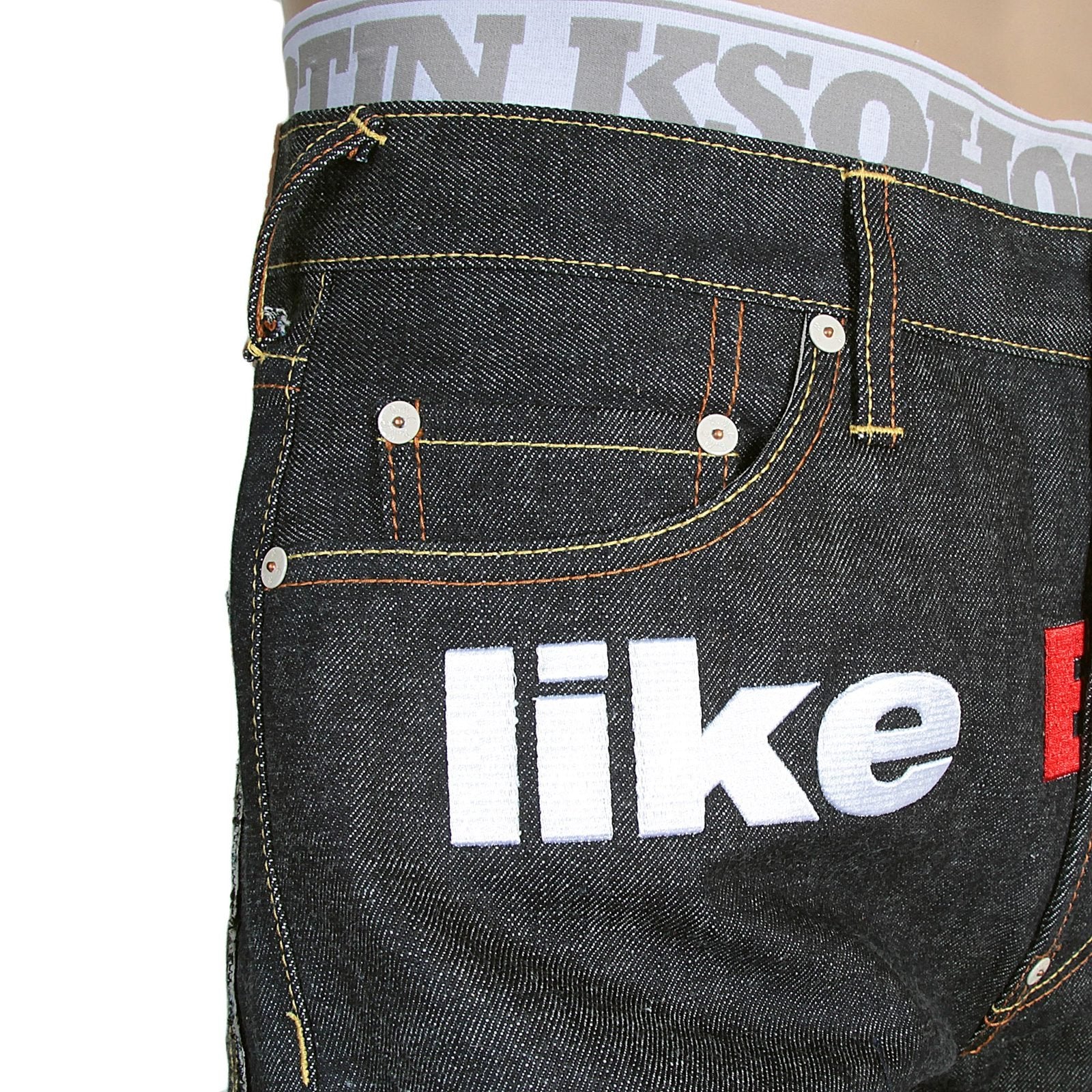 RMC X 4A VERSION MENS INDIGO RAW SELVEDGE 1001 BLACK FM UNION MONSTER RIDER EMBROIDERED DENIM JEANS RMC1943