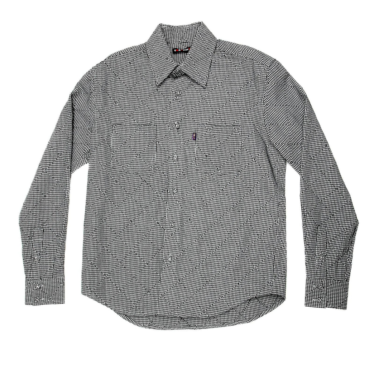 YOROPIKO DIAMOND JACQUARD BLACK AND WHITE DOG TOOTH CHECK REGULAR FIT SOFT COLLAR LONG SLEEVE SHIRT YORO0267