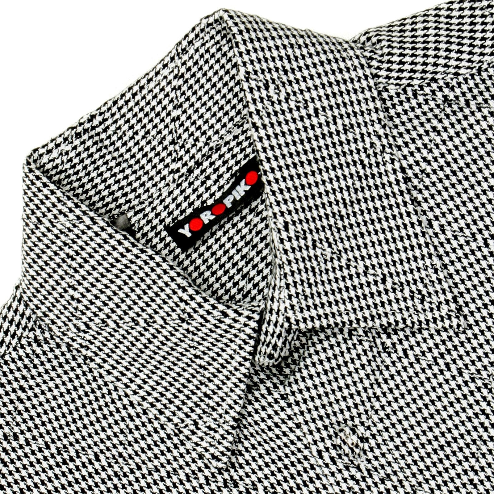 YOROPIKO DIAMOND JACQUARD BLACK AND WHITE DOG TOOTH CHECK REGULAR FIT SOFT COLLAR LONG SLEEVE SHIRT YORO0267