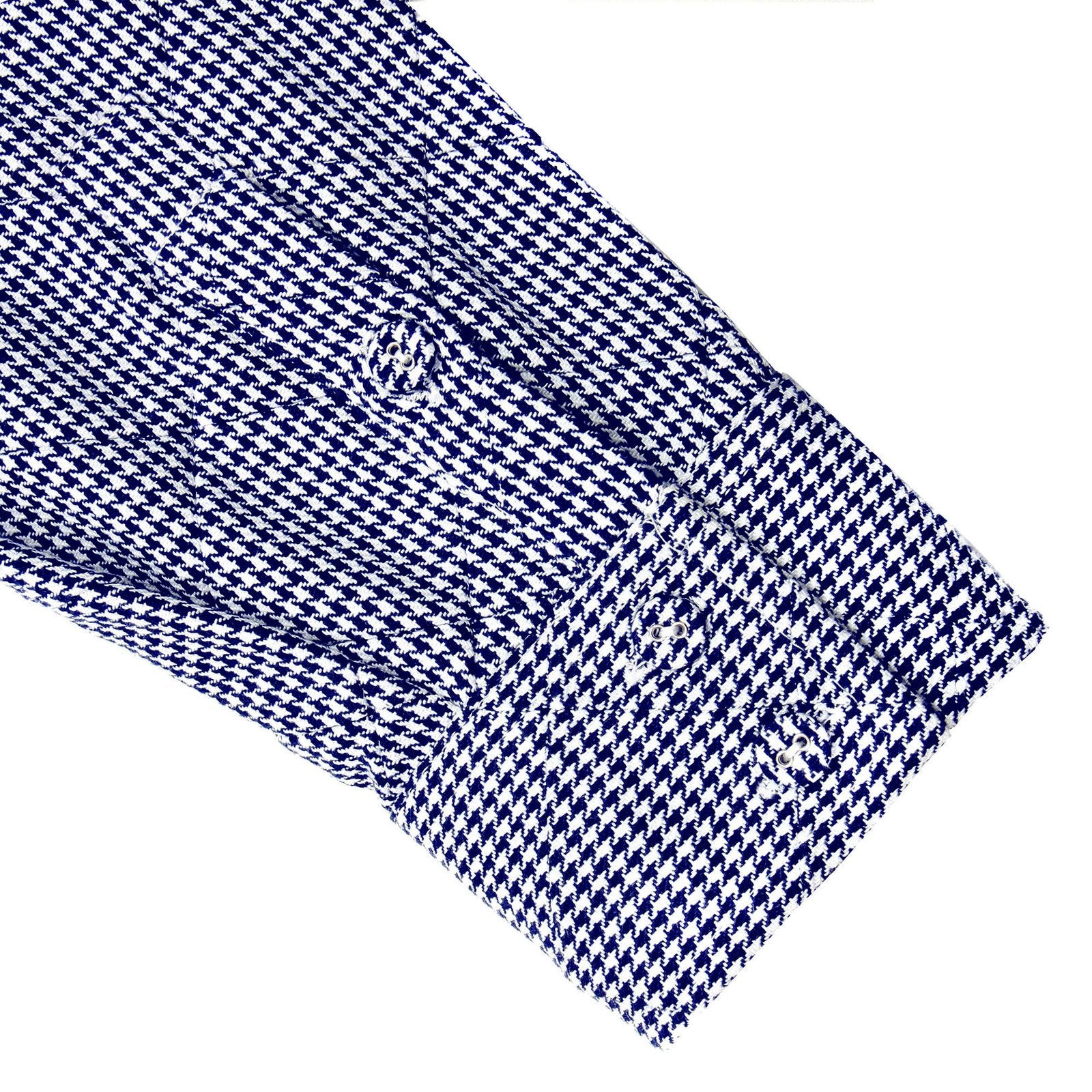 YOROPIKO MENS NAVY SOFT COLLAR REGULAR FIT NAVY AND WHITE LONG SLEEVE SHIRT WITH DOG TOOTH CHECK YORO0269