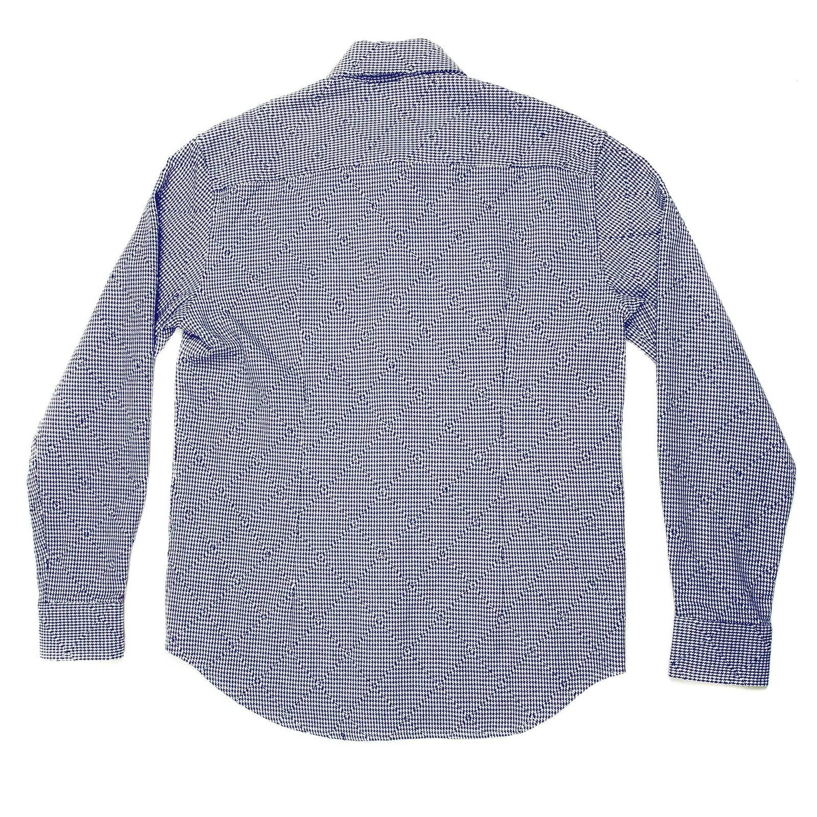 YOROPIKO MENS NAVY SOFT COLLAR REGULAR FIT NAVY AND WHITE LONG SLEEVE SHIRT WITH DOG TOOTH CHECK YORO0269