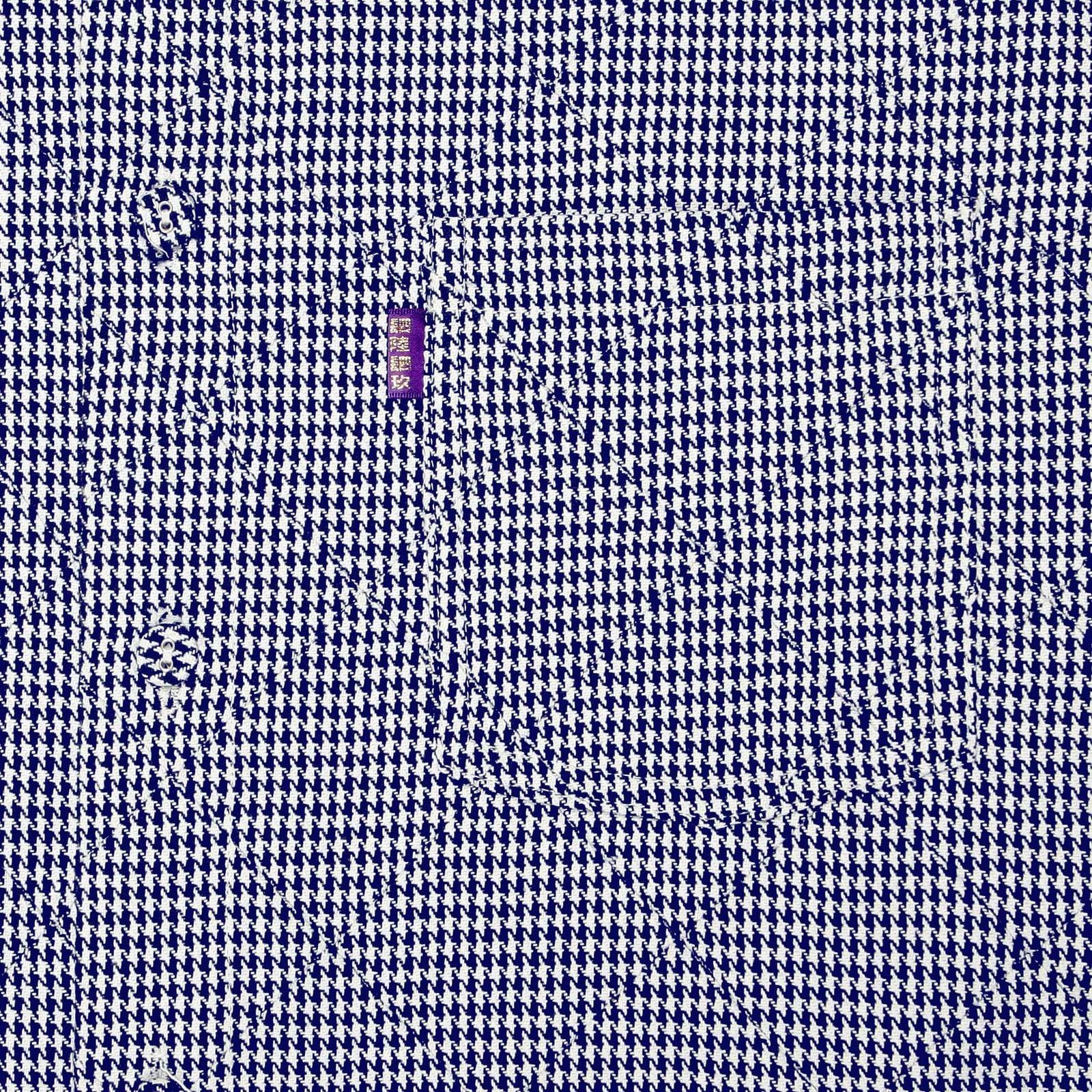 YOROPIKO MENS NAVY SOFT COLLAR REGULAR FIT NAVY AND WHITE LONG SLEEVE SHIRT WITH DOG TOOTH CHECK YORO0269