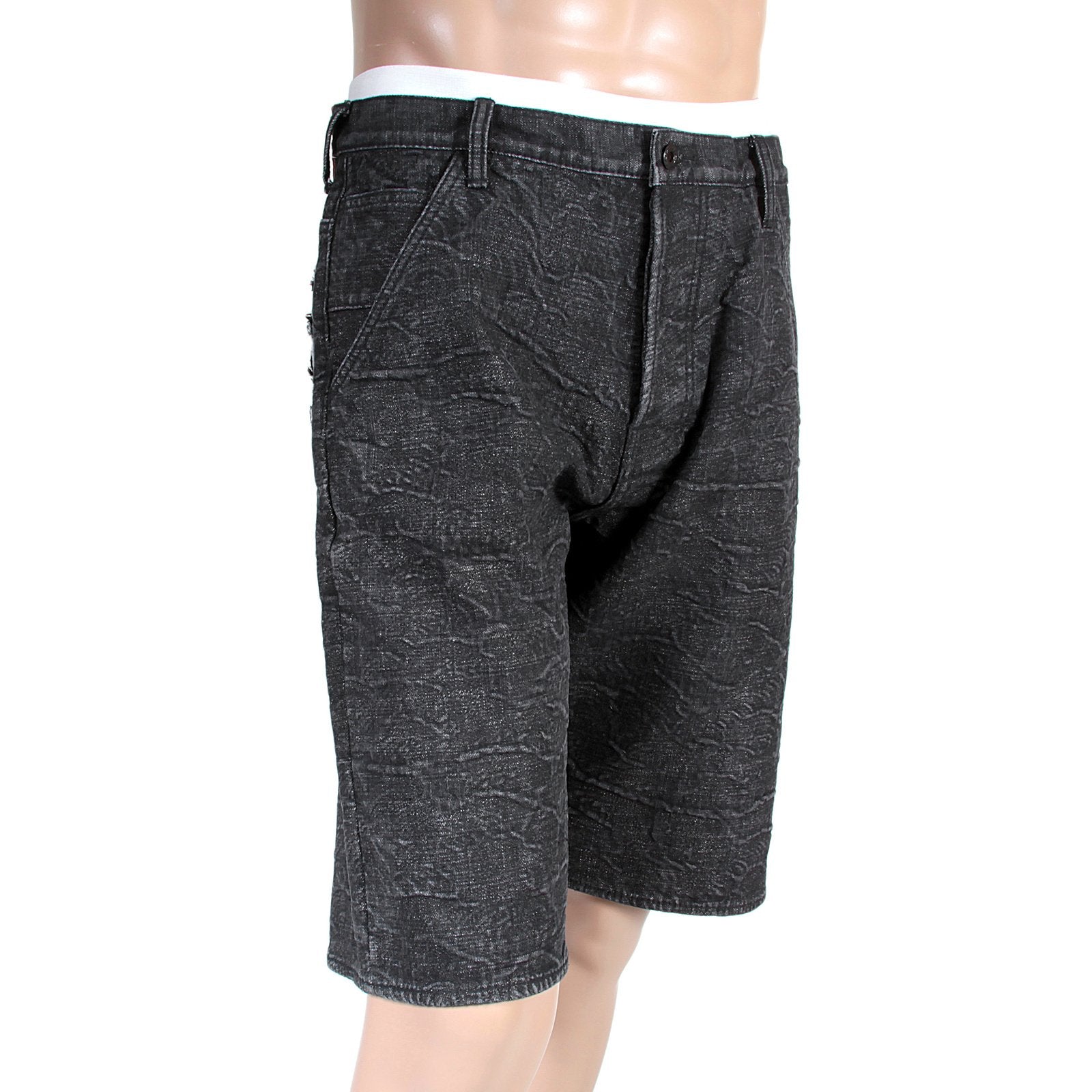 RMC MARTIN KSOHOH MENS COTTON BLACK DENIM SHORTS WITH TSUNAMI WAVES EMBROIDERY REDM4146