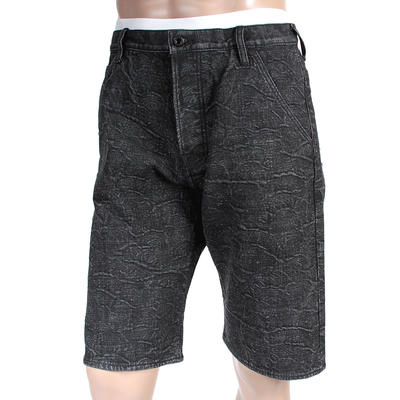 RMC MARTIN KSOHOH MENS COTTON BLACK DENIM SHORTS WITH TSUNAMI WAVES EMBROIDERY REDM4146