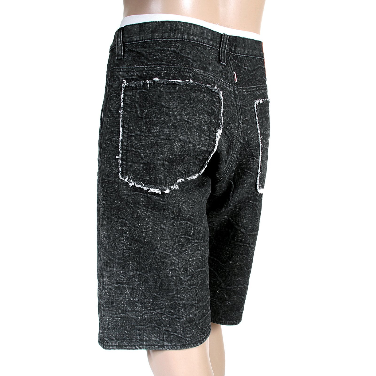 RMC MARTIN KSOHOH MENS COTTON BLACK DENIM SHORTS WITH TSUNAMI WAVES EMBROIDERY REDM4146