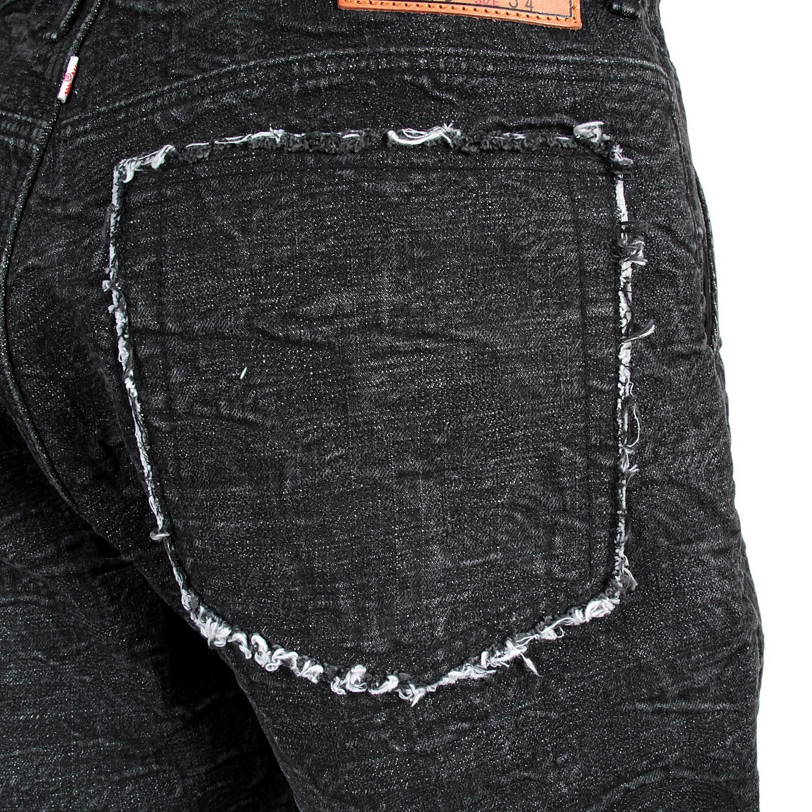 RMC MARTIN KSOHOH MENS COTTON BLACK DENIM SHORTS WITH TSUNAMI WAVES EMBROIDERY REDM4146