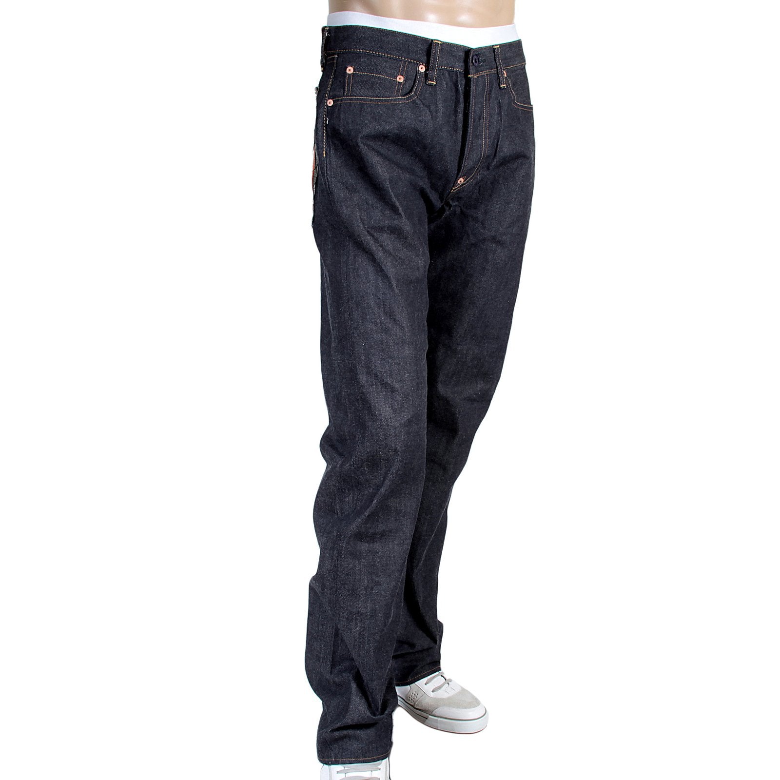 RMC JEANS 1001 MODEL JAPANESE HAND EMBROIDERED LOGO INDIGO RED LINE RAW SELVEDGE DENIM JEANS RMC3744