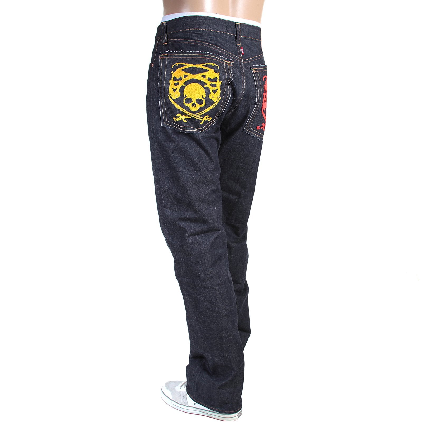 RMC JEANS 1001 MODEL JAPANESE HAND EMBROIDERED LOGO INDIGO RED LINE RAW SELVEDGE DENIM JEANS RMC3744
