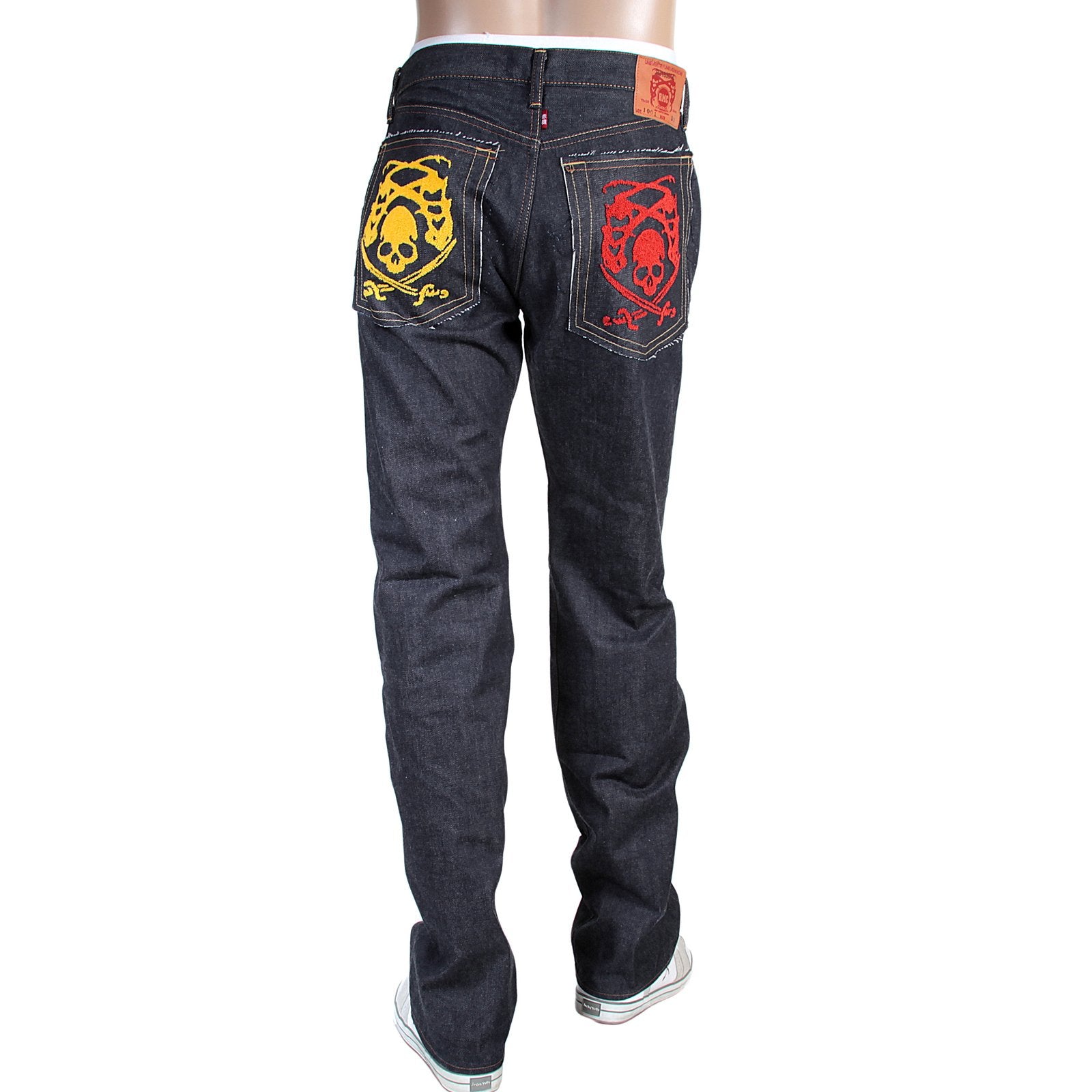 RMC JEANS 1001 MODEL JAPANESE HAND EMBROIDERED LOGO INDIGO RED LINE RAW SELVEDGE DENIM JEANS RMC3744