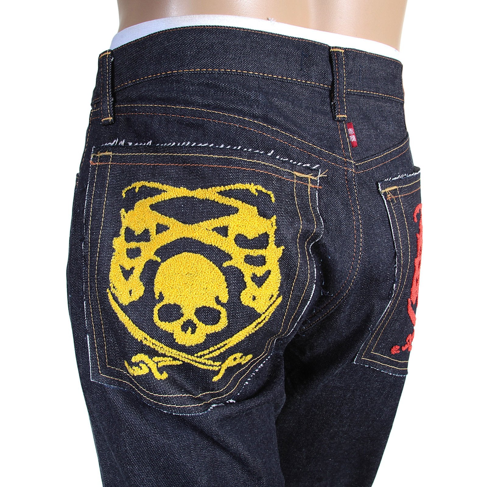 RMC JEANS 1001 MODEL JAPANESE HAND EMBROIDERED LOGO INDIGO RED LINE RAW SELVEDGE DENIM JEANS RMC3744