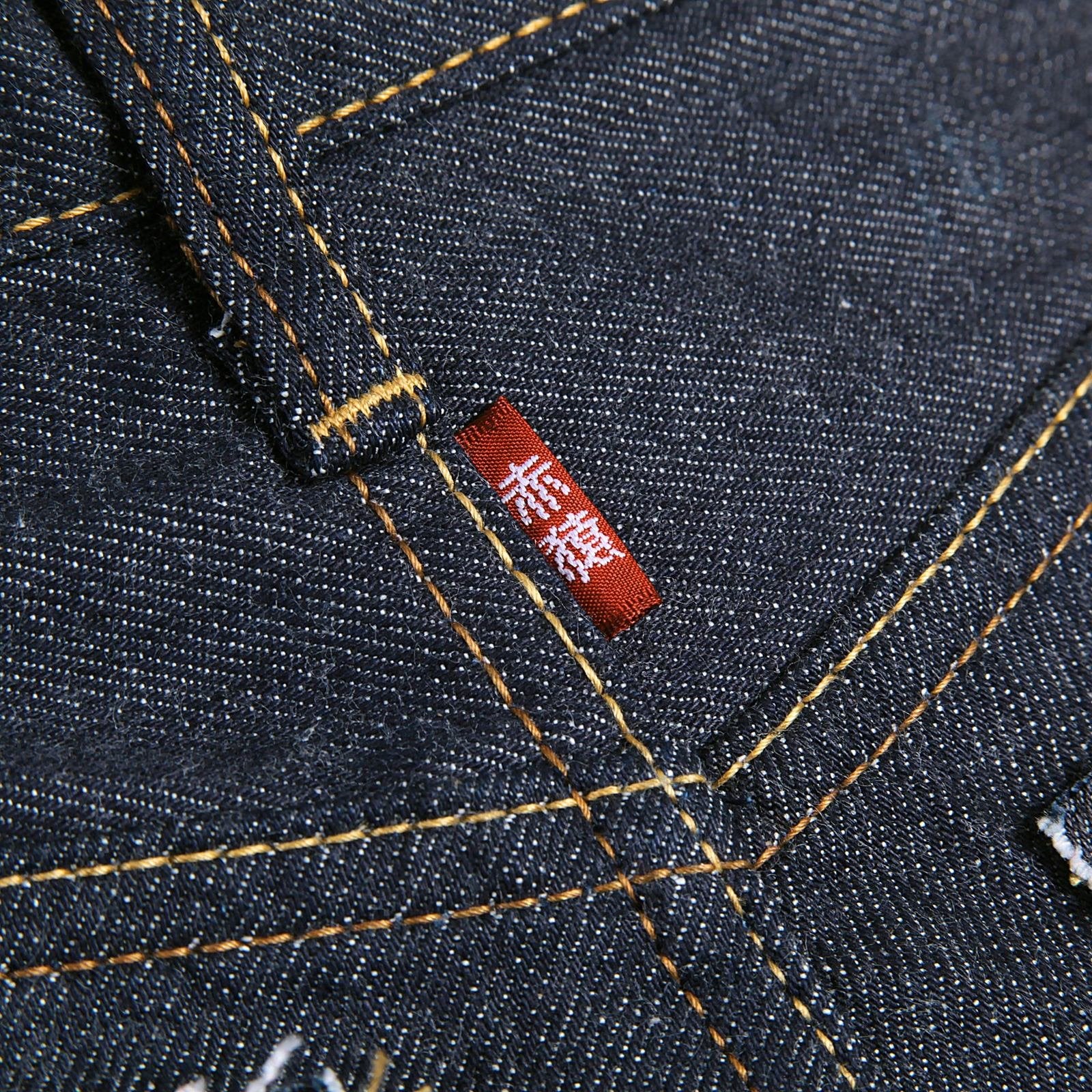 RMC JEANS 1001 MODEL JAPANESE HAND EMBROIDERED LOGO INDIGO RED LINE RAW SELVEDGE DENIM JEANS RMC3744