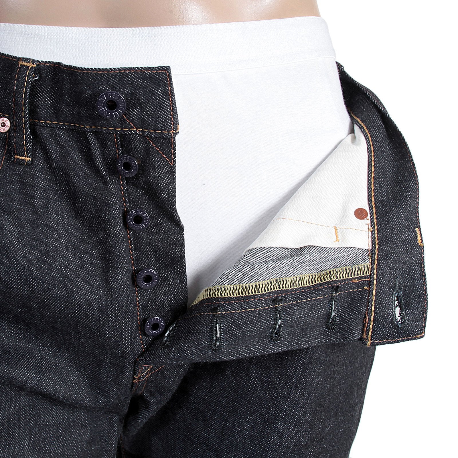 RMC JEANS 1001 MODEL JAPANESE HAND EMBROIDERED LOGO INDIGO RED LINE RAW SELVEDGE DENIM JEANS RMC3744