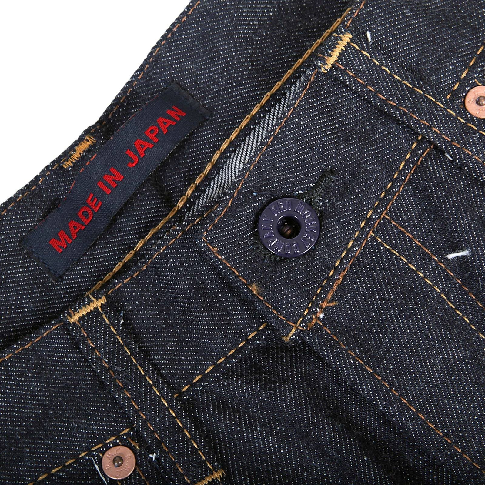 RMC JEANS 1001 MODEL JAPANESE HAND EMBROIDERED LOGO INDIGO RED LINE RAW SELVEDGE DENIM JEANS RMC3744