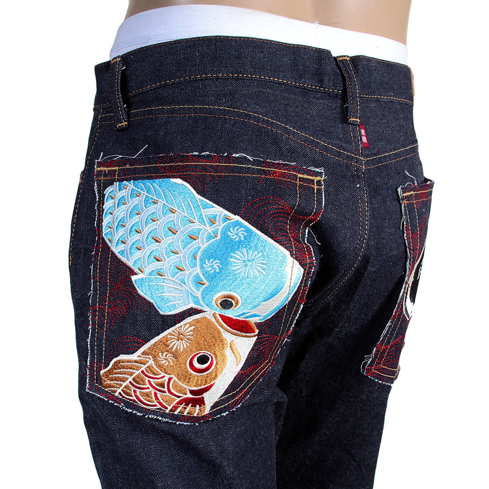 RMC MARTIN KSOHOH EMBROIDERED CARP 1011 SLIM CUT SELVEDGE DENIM JEANS FOR MEN RMC3746
