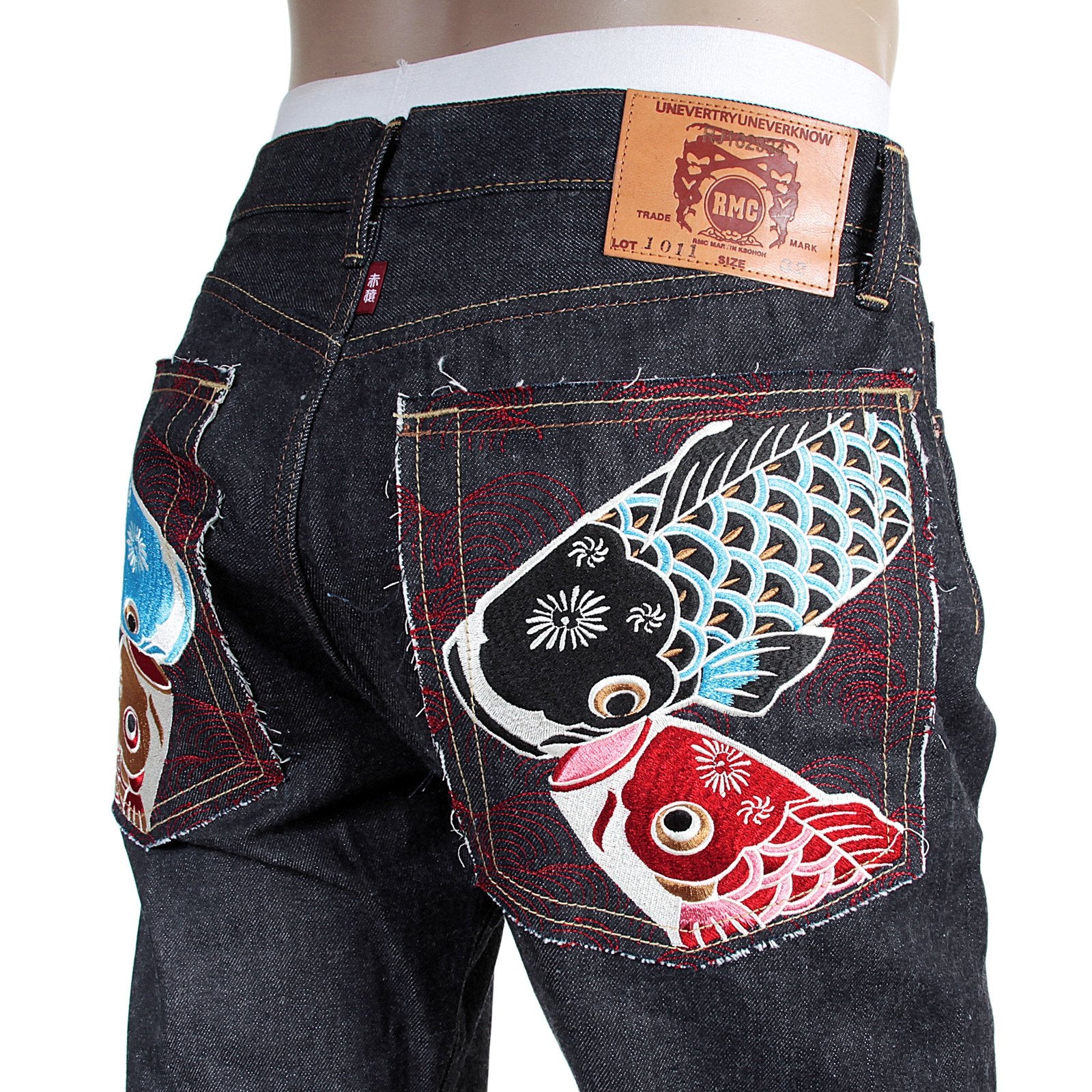 RMC MARTIN KSOHOH EMBROIDERED CARP 1011 SLIM CUT SELVEDGE DENIM JEANS FOR MEN RMC3746
