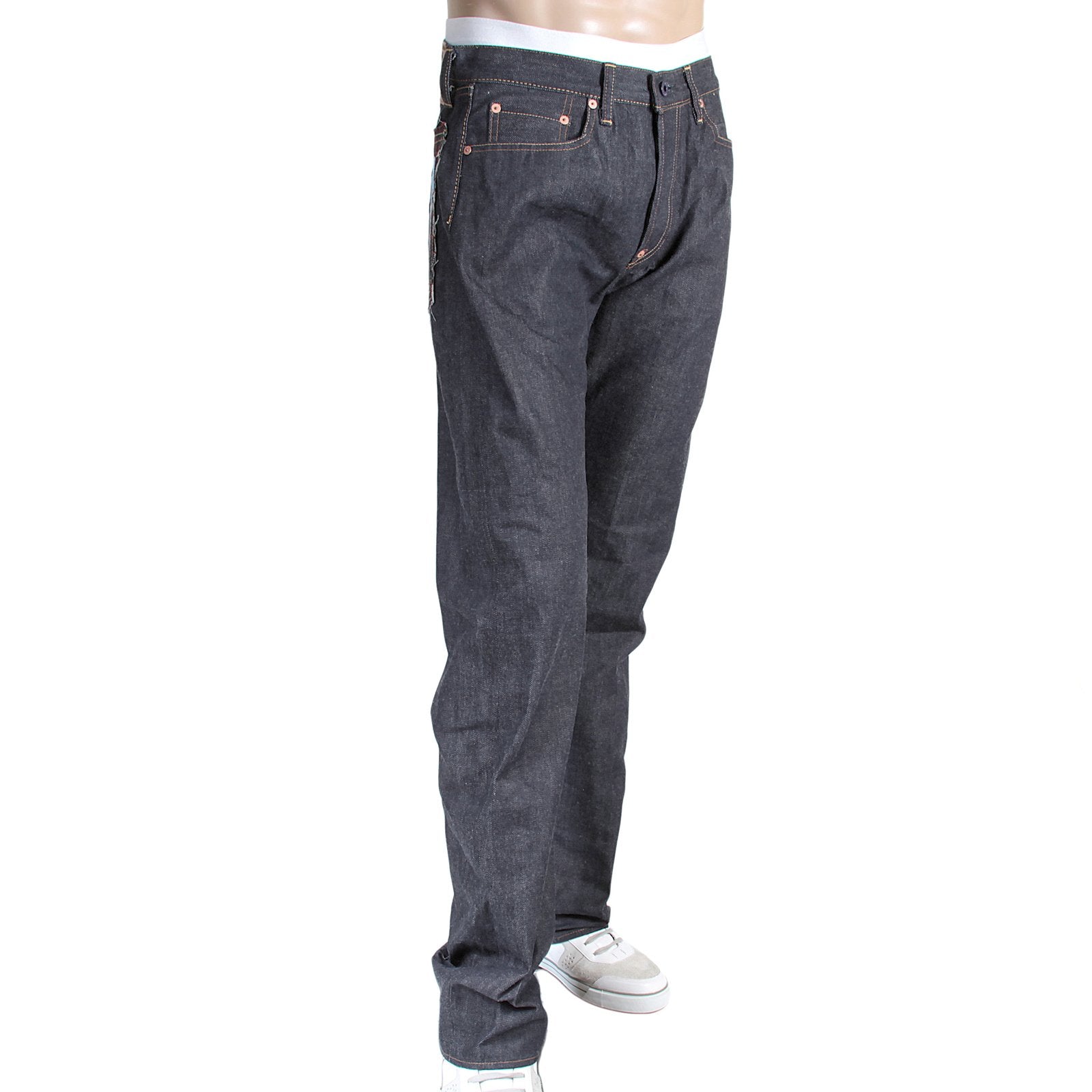 RMC JEANS 1001 MODEL MENS JAPANESE INDIGO RAW SELVEDGE DENIM JEANS WITH RED LUCKY HORSE EMBROIDERY RMC3748