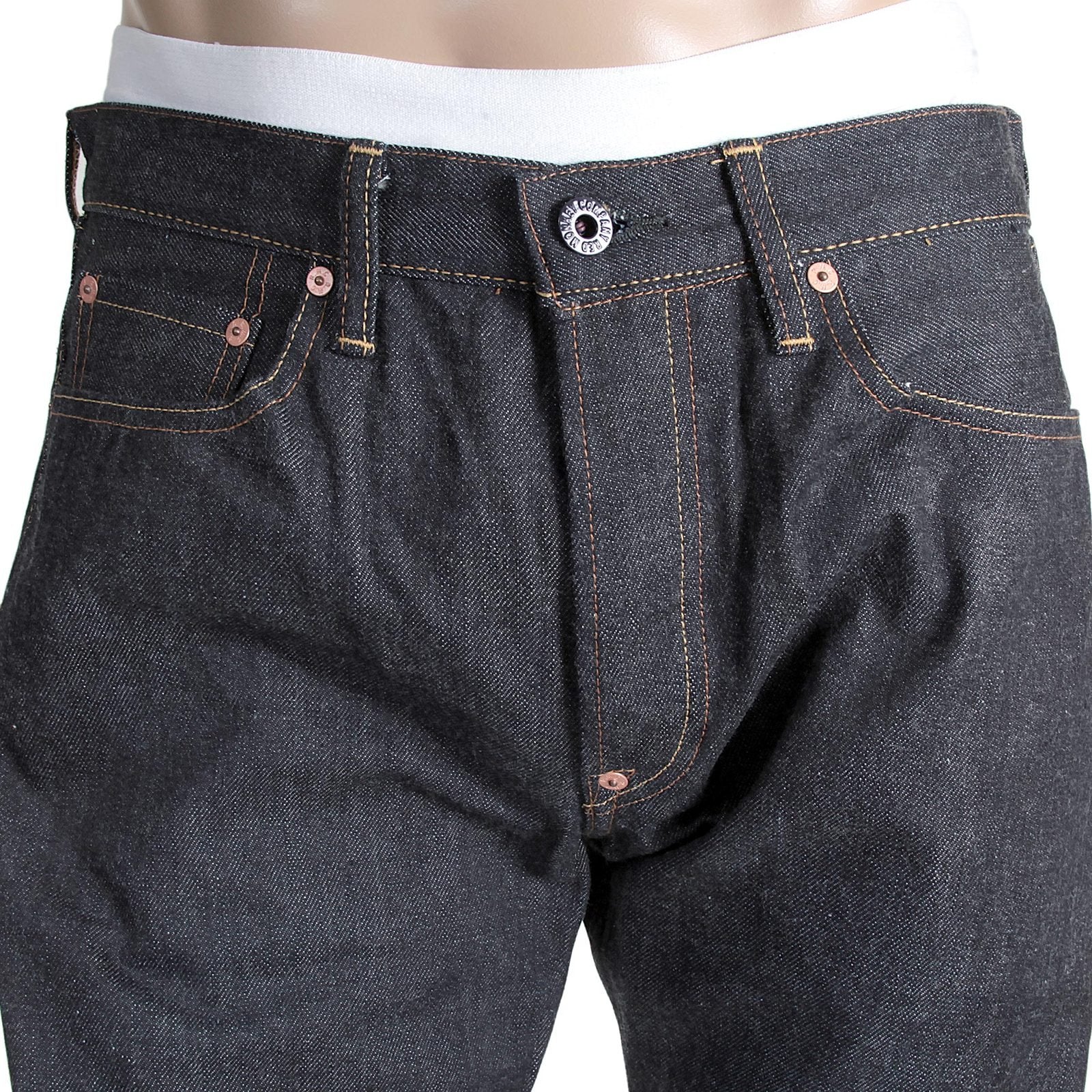 RMC JEANS 1001 MODEL MENS JAPANESE INDIGO RAW SELVEDGE DENIM JEANS WITH RED LUCKY HORSE EMBROIDERY RMC3748