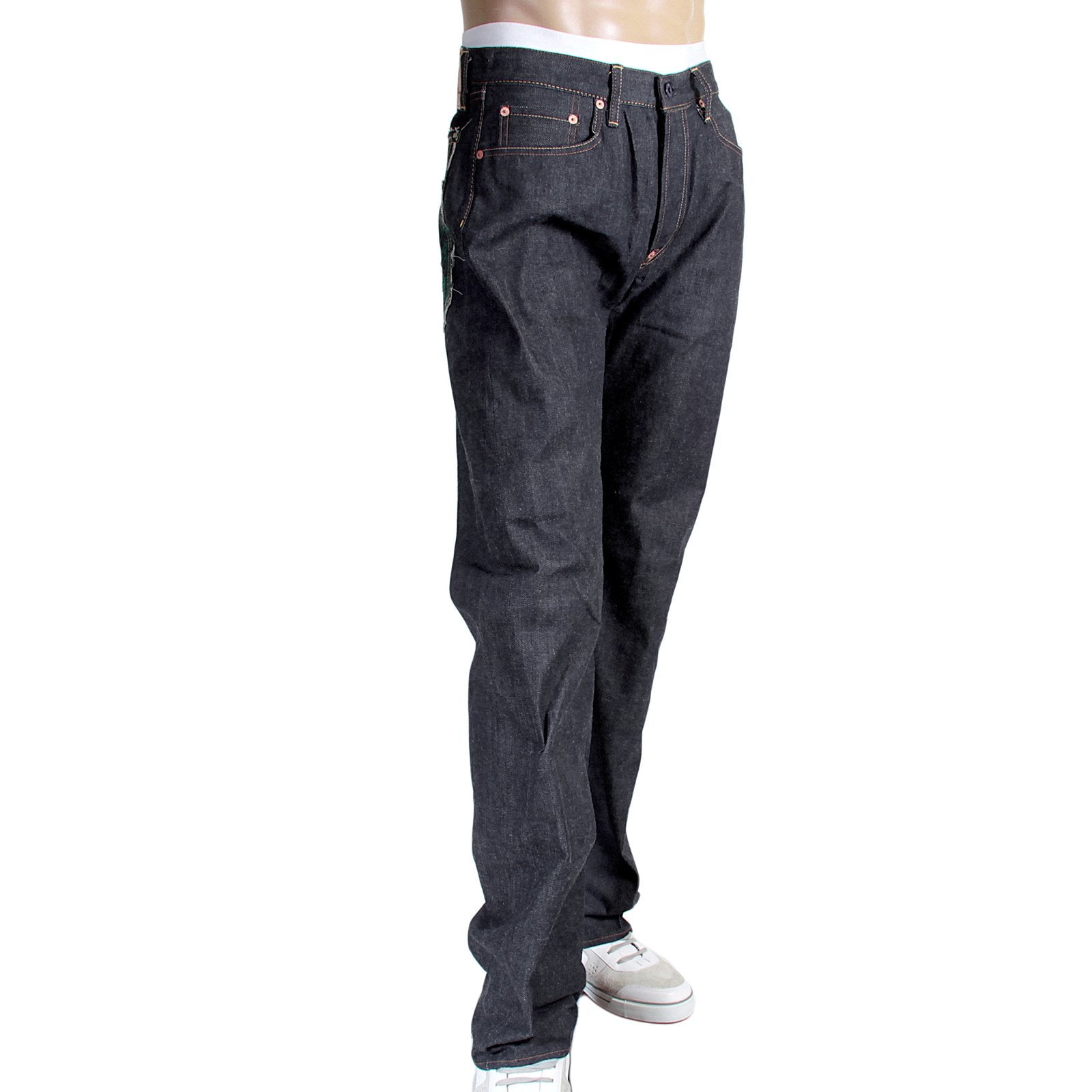 RMC INDIGO RAW RED LINE SELVEDGE MODEL 1001 JAPANESE DENIM JEANS WITH GREEN LUCKY HORSE EMBROIDERY RMC3749