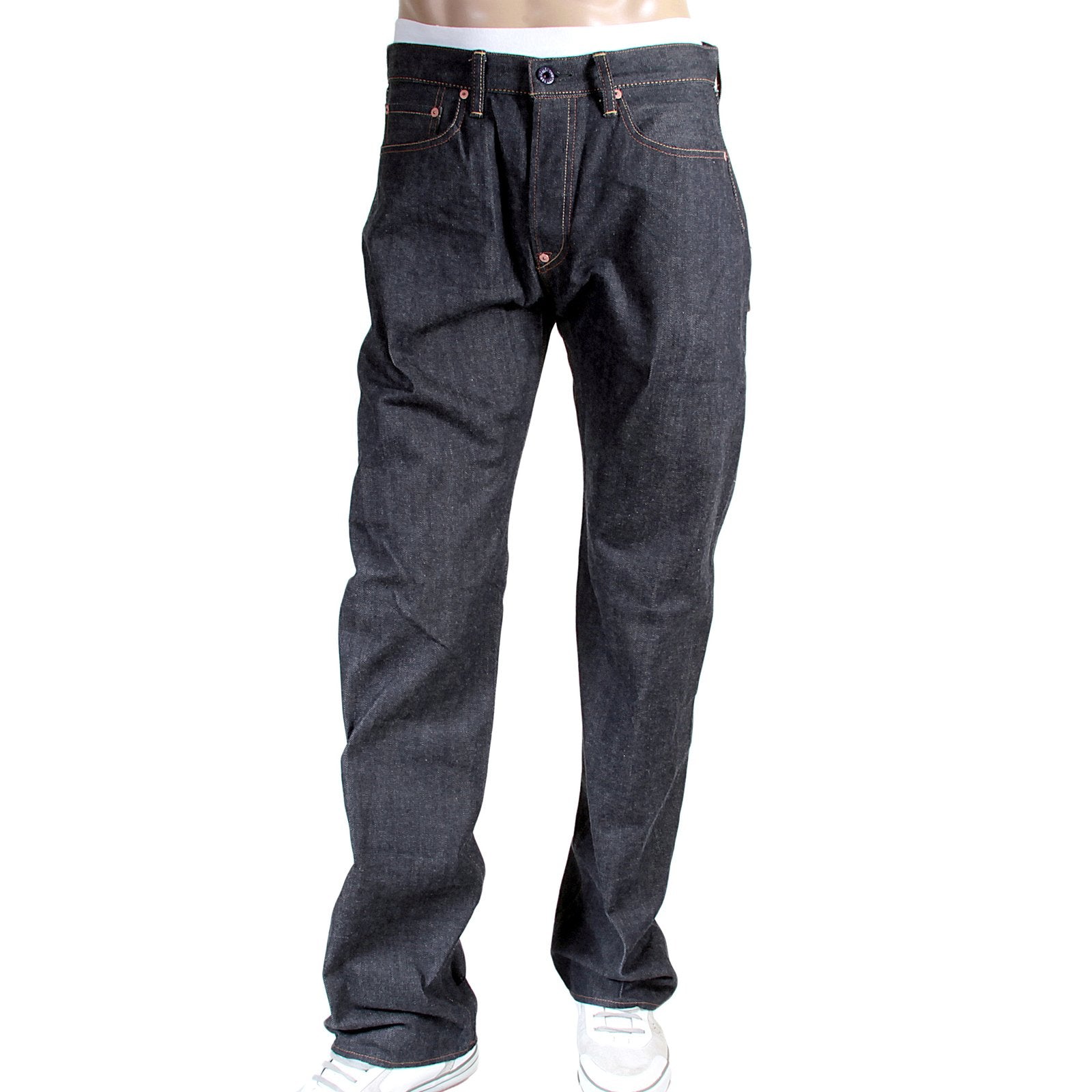 RMC INDIGO RAW RED LINE SELVEDGE MODEL 1001 JAPANESE DENIM JEANS WITH GREEN LUCKY HORSE EMBROIDERY RMC3749