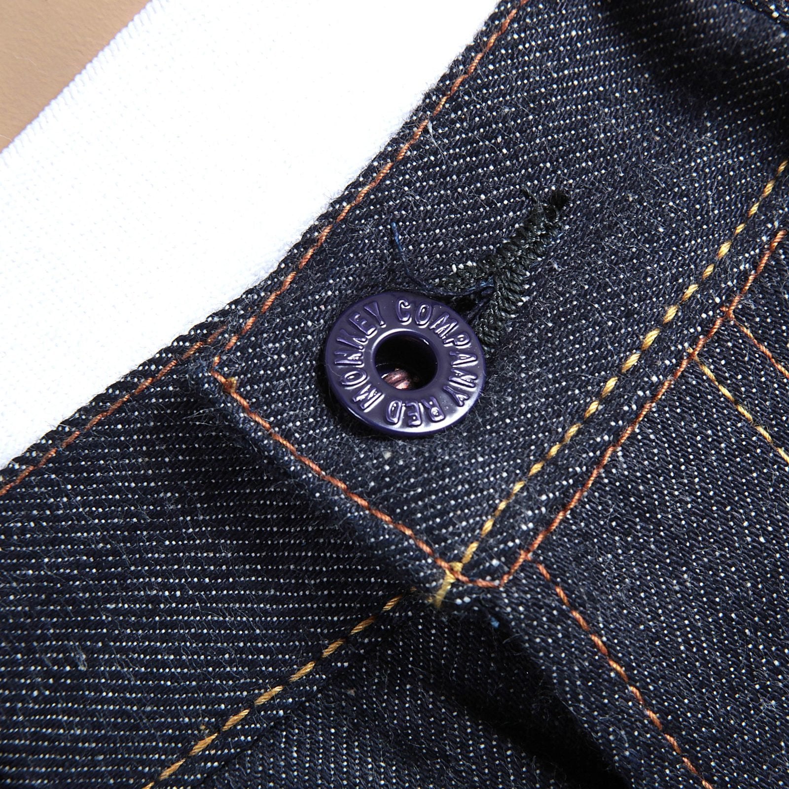 RMC INDIGO RAW RED LINE SELVEDGE MODEL 1001 JAPANESE DENIM JEANS WITH GREEN LUCKY HORSE EMBROIDERY RMC3749