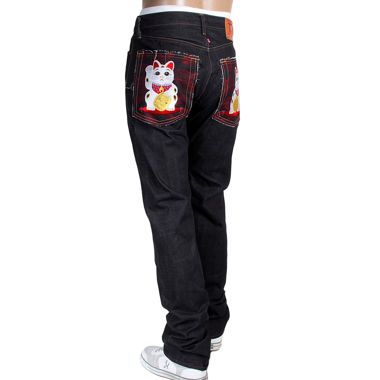 RMC MARTIN KSOHOH RQP14019 1011 SLIM CUT INDIGO RAW DENIM JEANS WITH LUCKY CAT MANEKI NEKO EMBROIDERY RMC4115