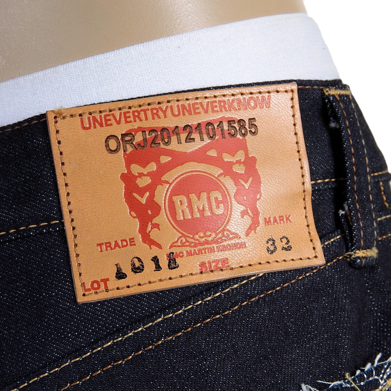 RMC JEANS NO MUSIC NO LIFE EMBROIDERED 1011 MODEL INDIGO JAPANESE RAW SELVEDGE DENIM JEANS RMC4125