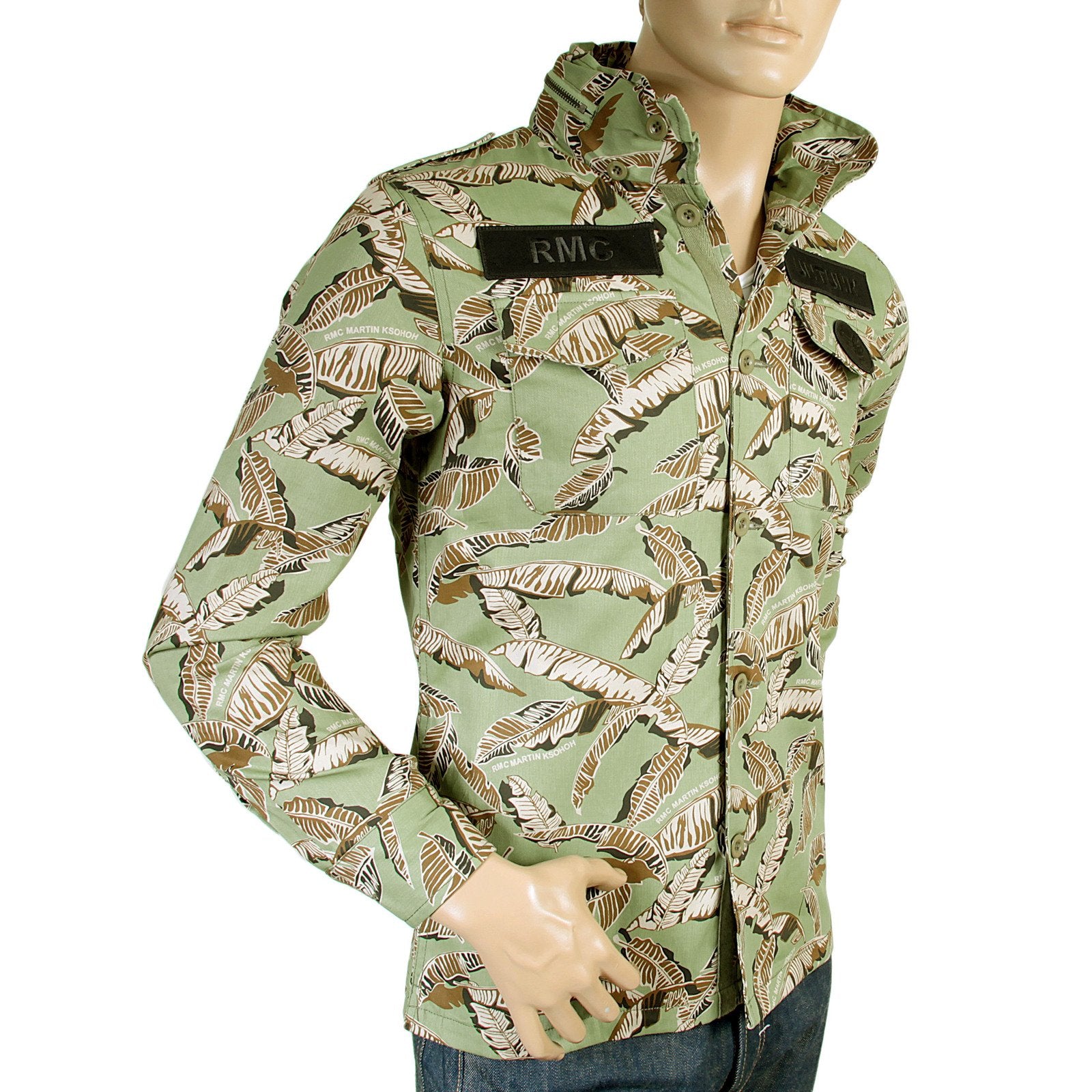 RMC JEANS MENS RQJ14001 HOODED REGULAR FIT COTTON GREEN LEAF CAMO FIELD JACKET REDM4132