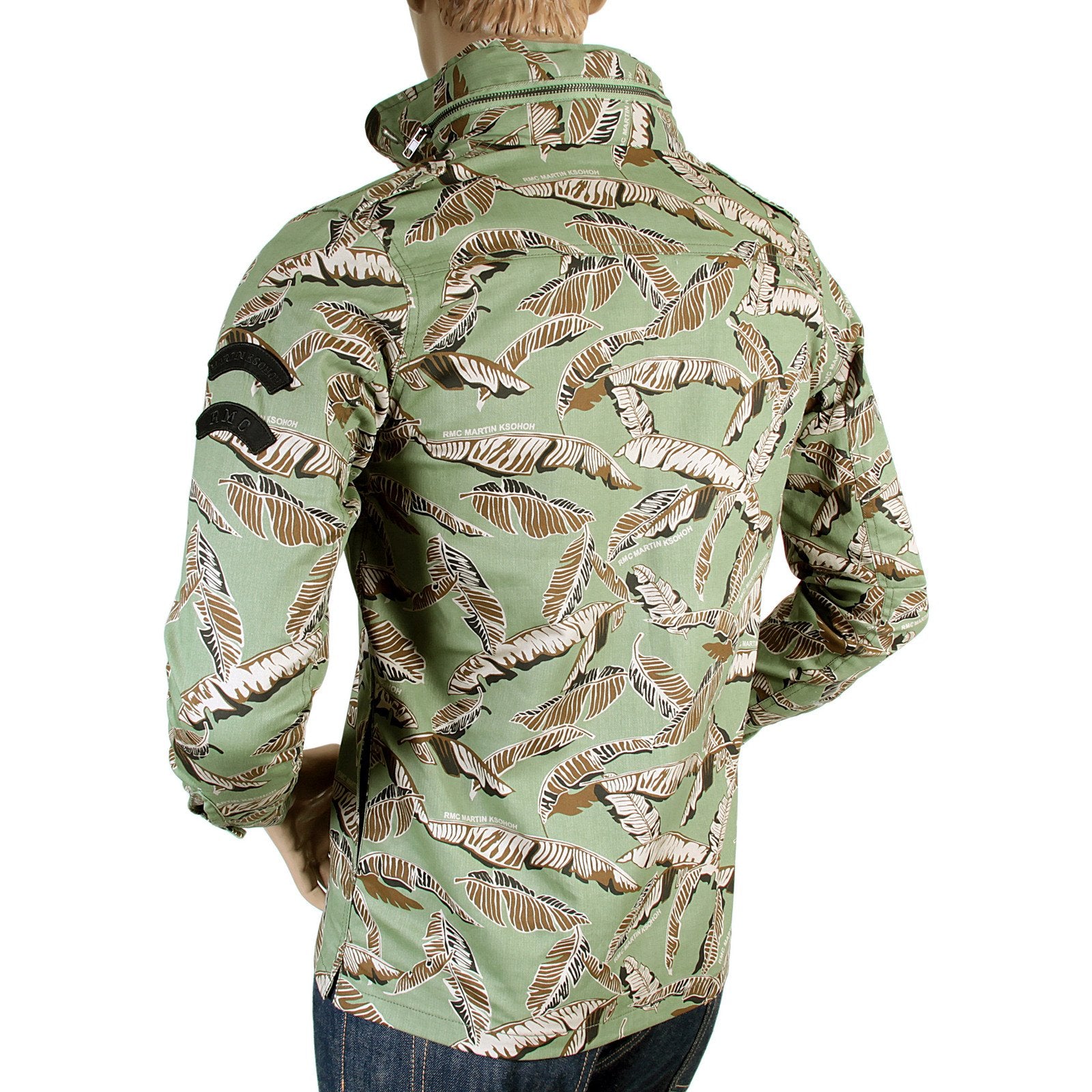 RMC JEANS MENS RQJ14001 HOODED REGULAR FIT COTTON GREEN LEAF CAMO FIELD JACKET REDM4132