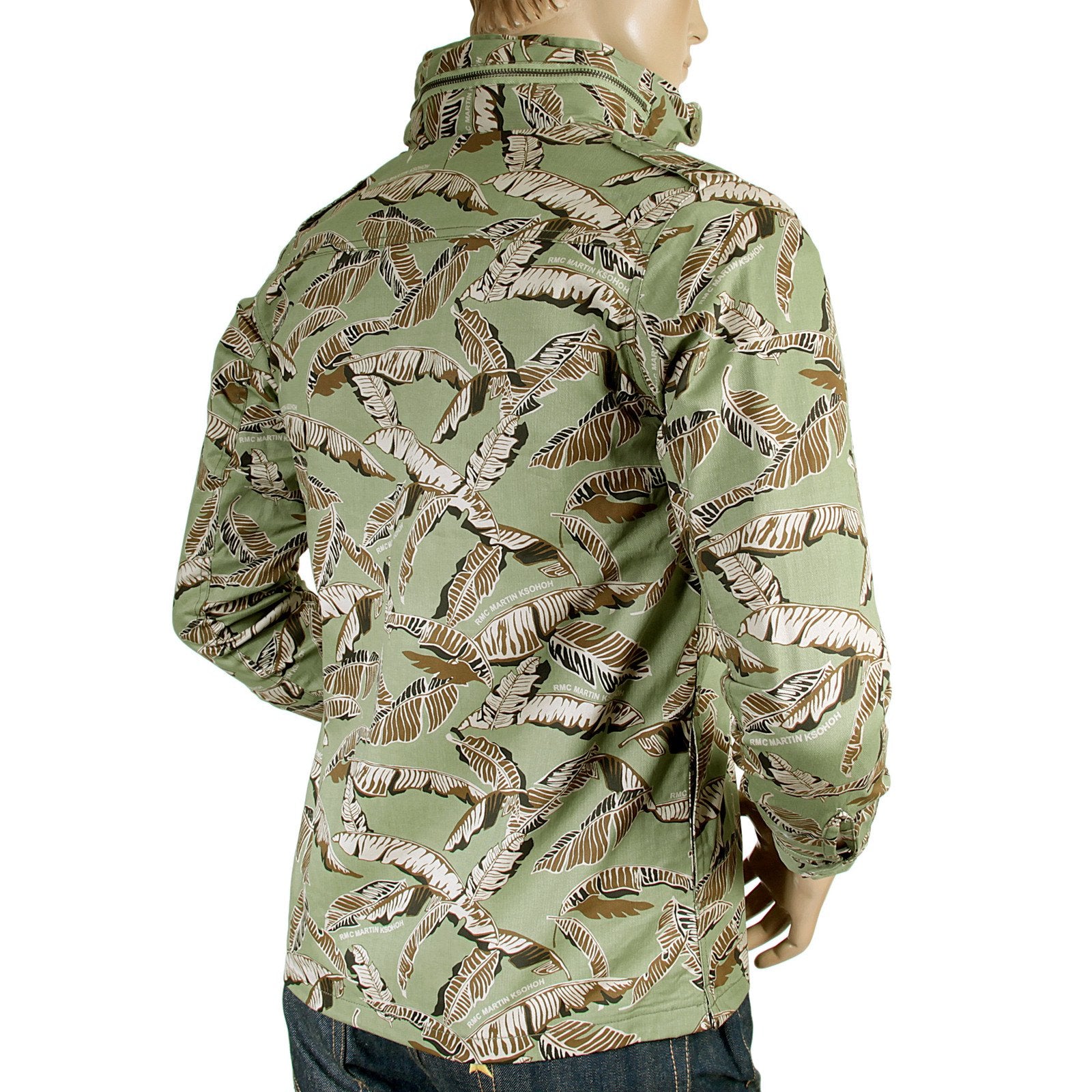 RMC JEANS MENS RQJ14001 HOODED REGULAR FIT COTTON GREEN LEAF CAMO FIELD JACKET REDM4132