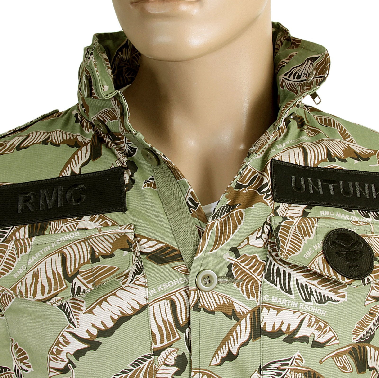 RMC JEANS MENS RQJ14001 HOODED REGULAR FIT COTTON GREEN LEAF CAMO FIELD JACKET REDM4132