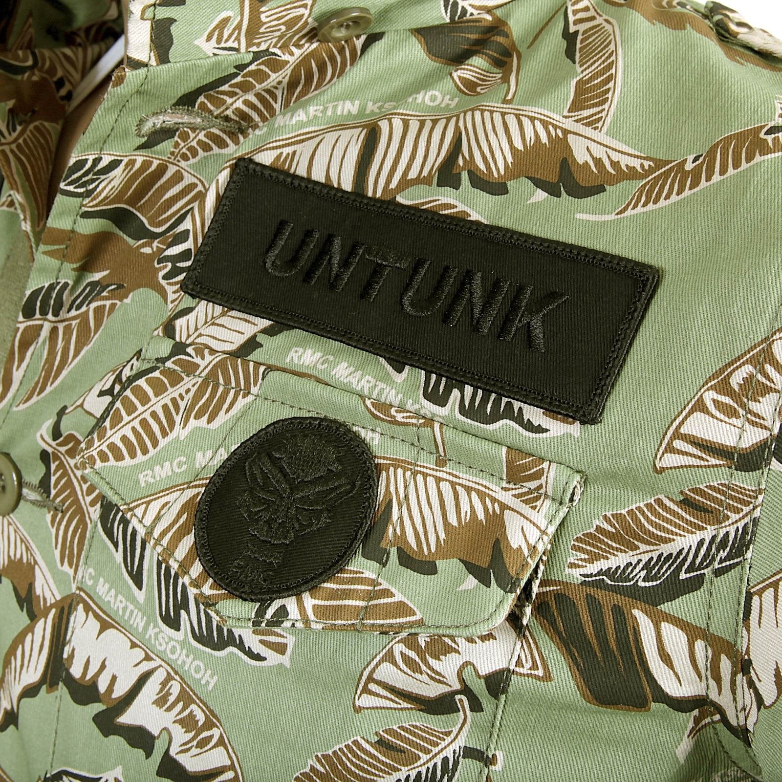 RMC JEANS MENS RQJ14001 HOODED REGULAR FIT COTTON GREEN LEAF CAMO FIELD JACKET REDM4132