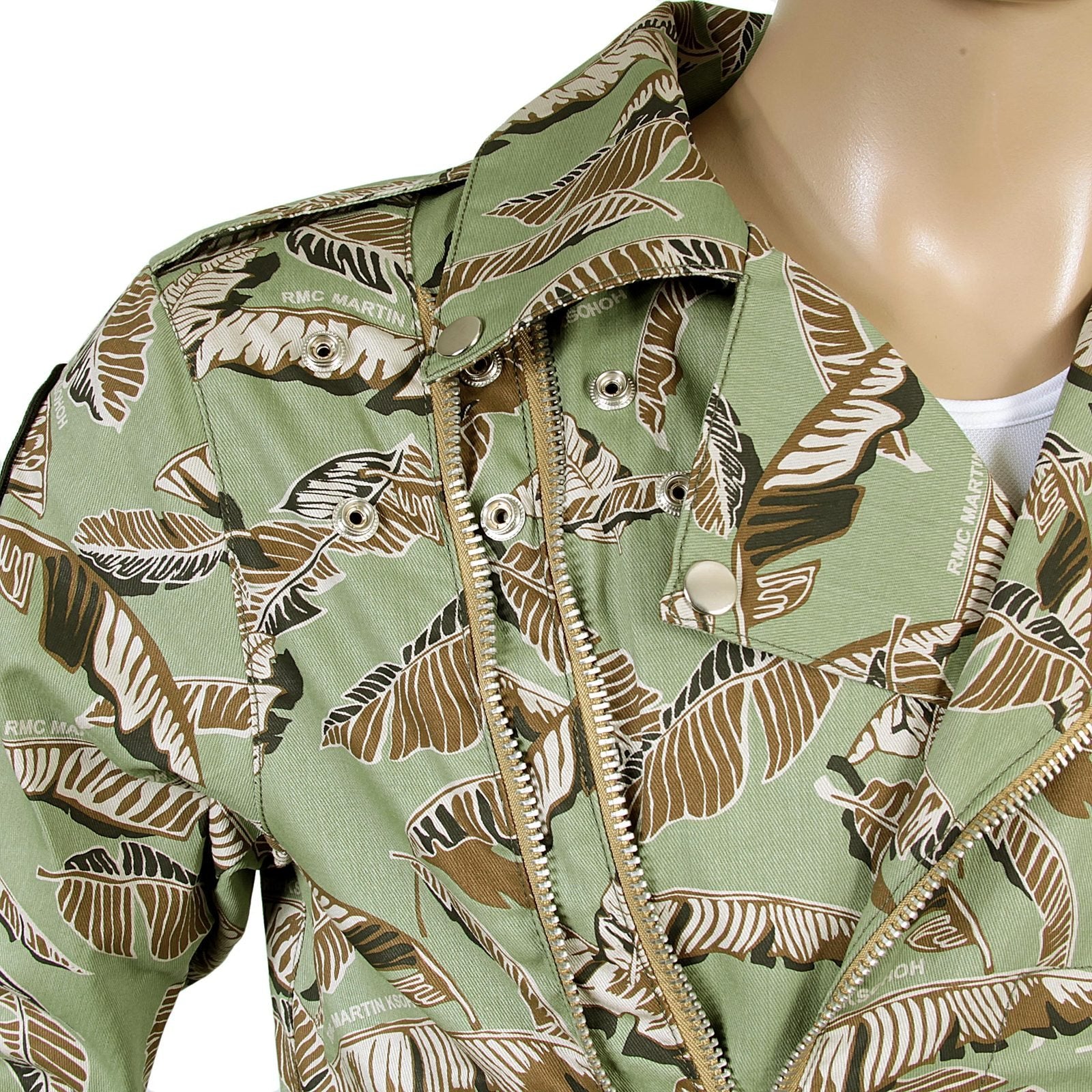 RMC MARTIN KSOHOH COTTON REGULAR FIT GREEN LEAF PATTERN RQZ14008 ZIP FRONT BIKER JACKET REDM4130