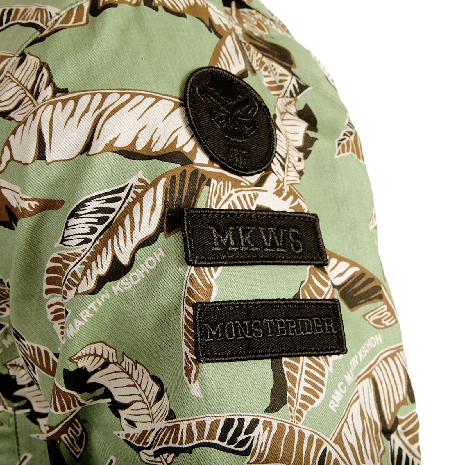 RMC MARTIN KSOHOH COTTON REGULAR FIT GREEN LEAF PATTERN RQZ14008 ZIP FRONT BIKER JACKET REDM4130