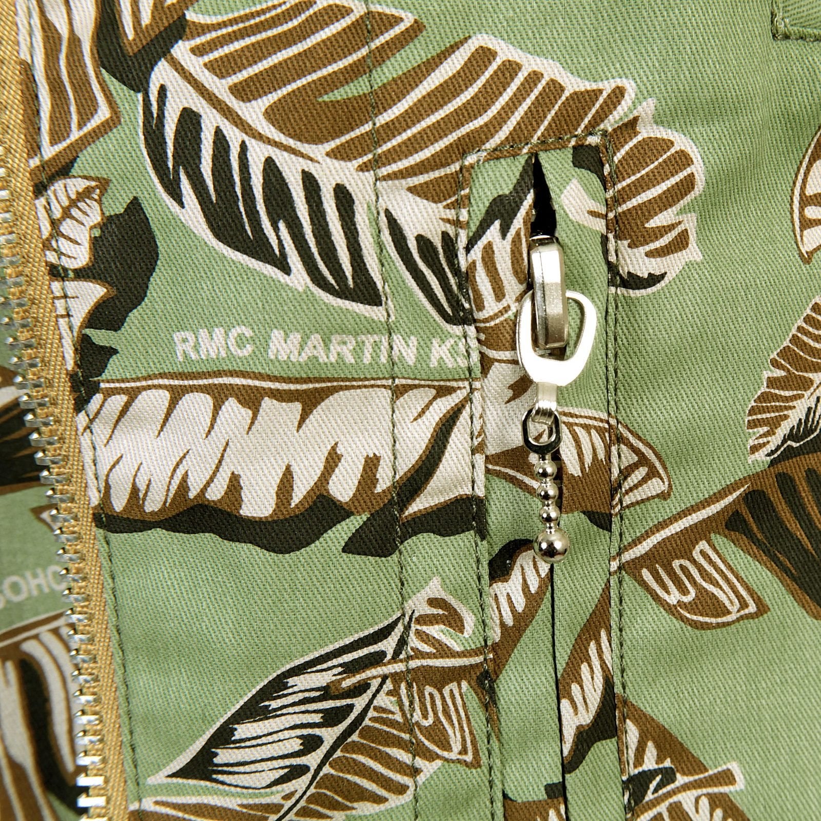 RMC MARTIN KSOHOH COTTON REGULAR FIT GREEN LEAF PATTERN RQZ14008 ZIP FRONT BIKER JACKET REDM4130