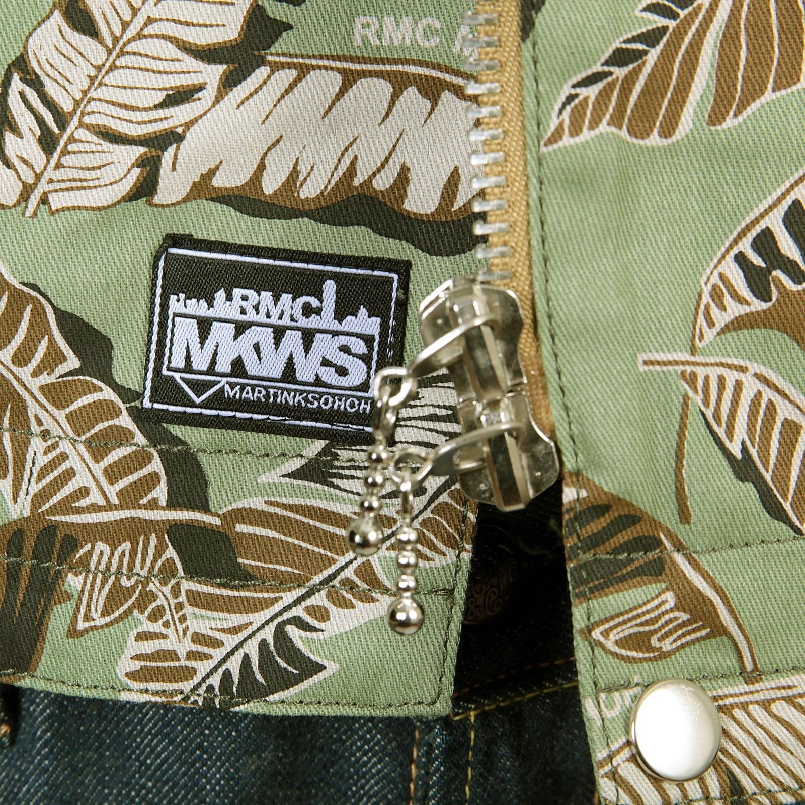 RMC MARTIN KSOHOH COTTON REGULAR FIT GREEN LEAF PATTERN RQZ14008 ZIP FRONT BIKER JACKET REDM4130