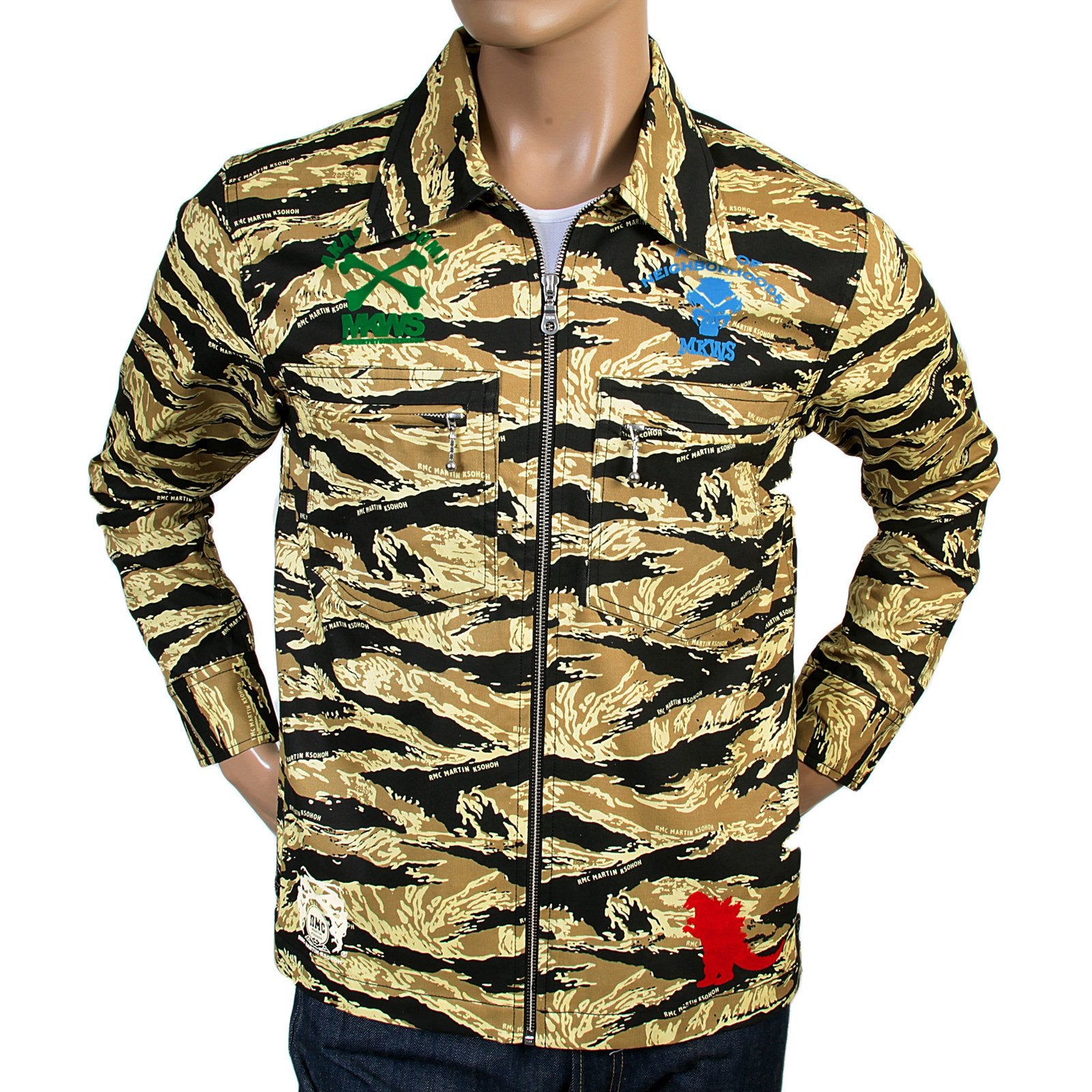 RMC MKWS PRINTED LOGO REGULAR FIT COTTON RQZ13097 SAND CAMO FRONT ZIPPED JACKET REDM4134