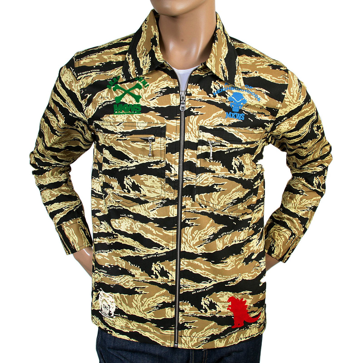 RMC MKWS PRINTED LOGO REGULAR FIT COTTON RQZ13097 SAND CAMO FRONT ZIPPED JACKET REDM4134