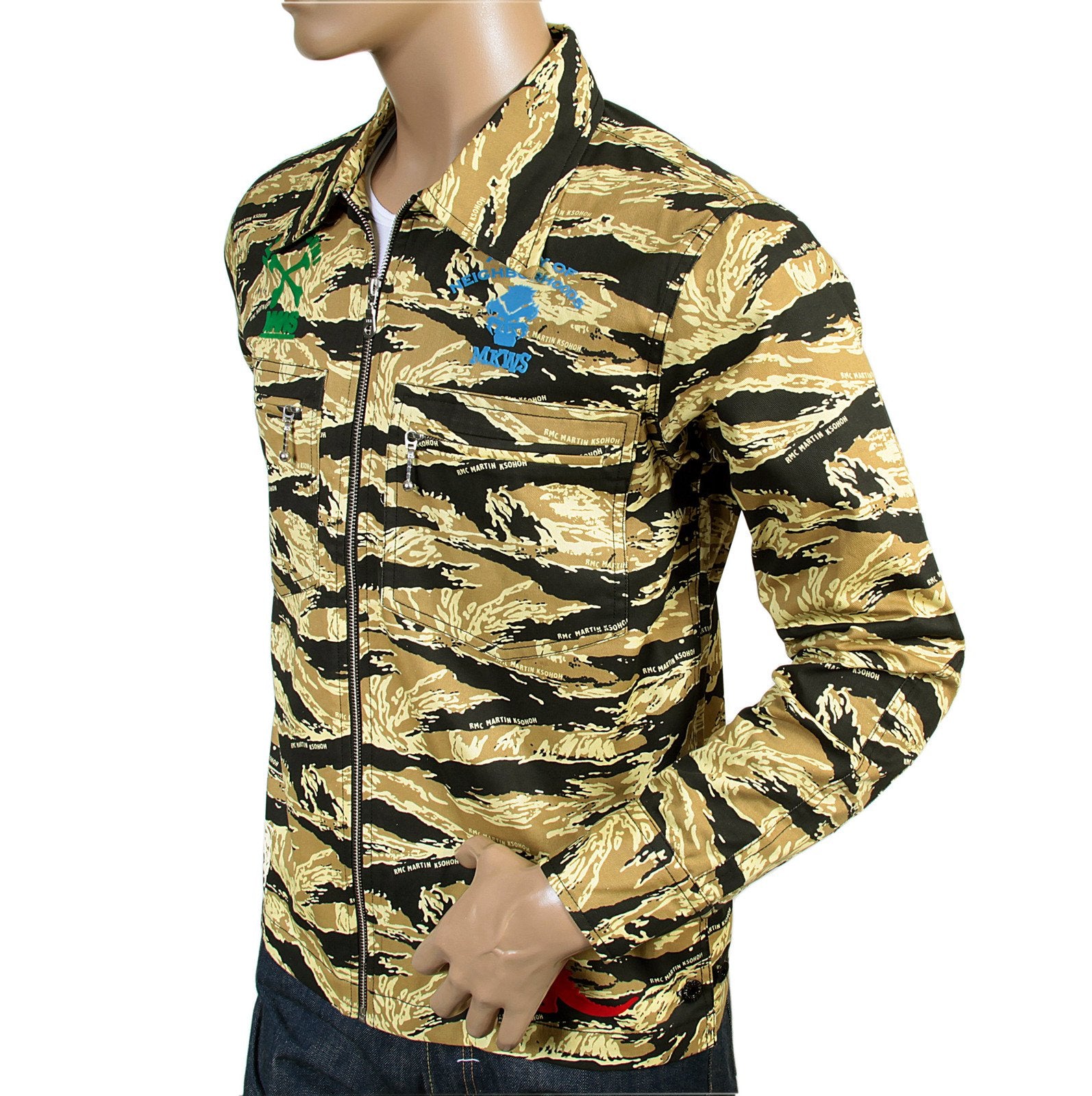 RMC MKWS PRINTED LOGO REGULAR FIT COTTON RQZ13097 SAND CAMO FRONT ZIPPED JACKET REDM4134