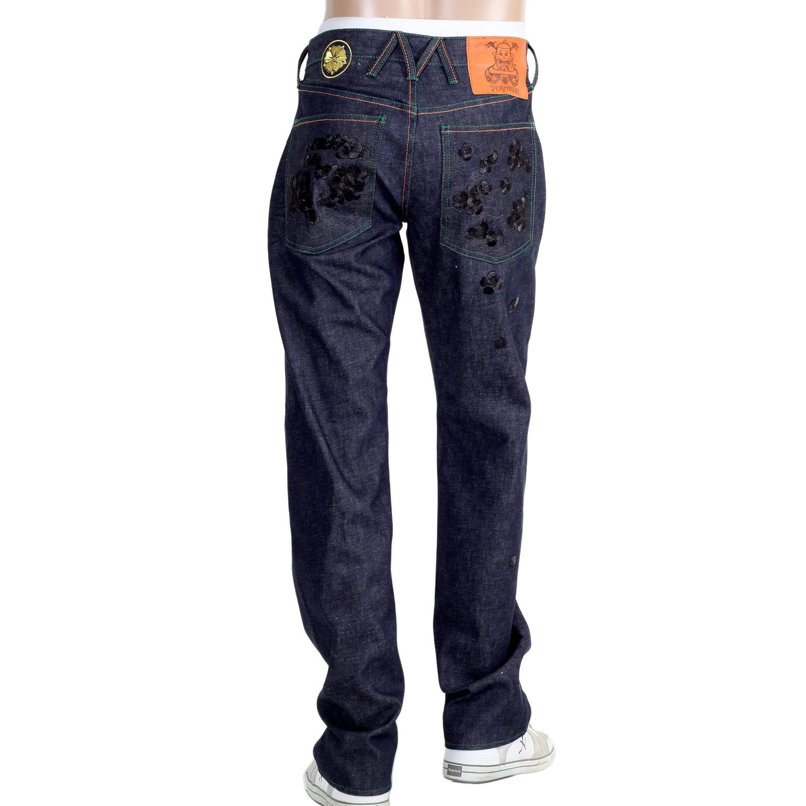 YOROPIKO MARTIN YAT MING SANTASTIC EMBROIDERED BLACK SAKURA LIMITED EDITION ORIGINAL SARU DESIGN SELVEDGE DENIM JEANS YO