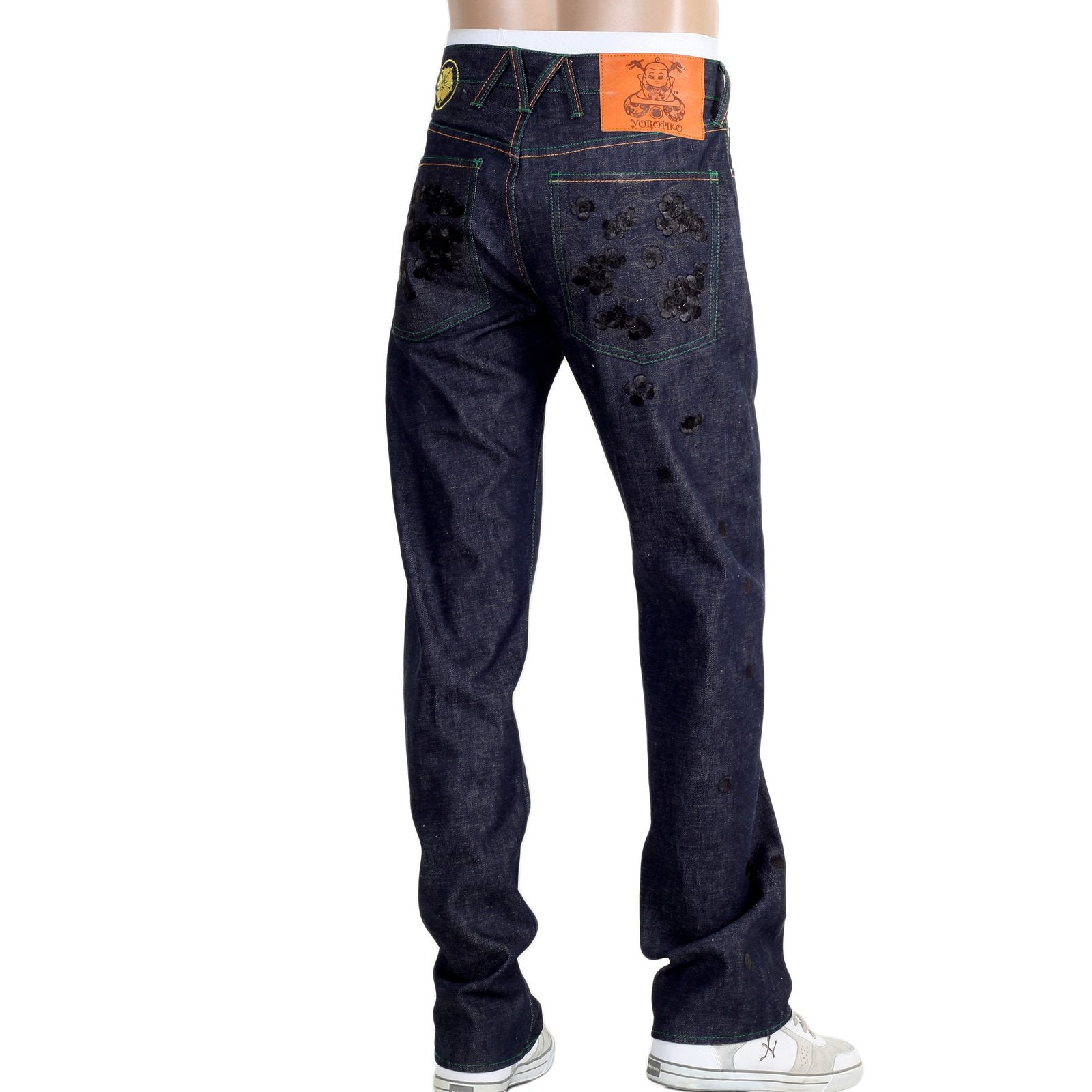 YOROPIKO MARTIN YAT MING SANTASTIC EMBROIDERED BLACK SAKURA LIMITED EDITION ORIGINAL SARU DESIGN SELVEDGE DENIM JEANS YO