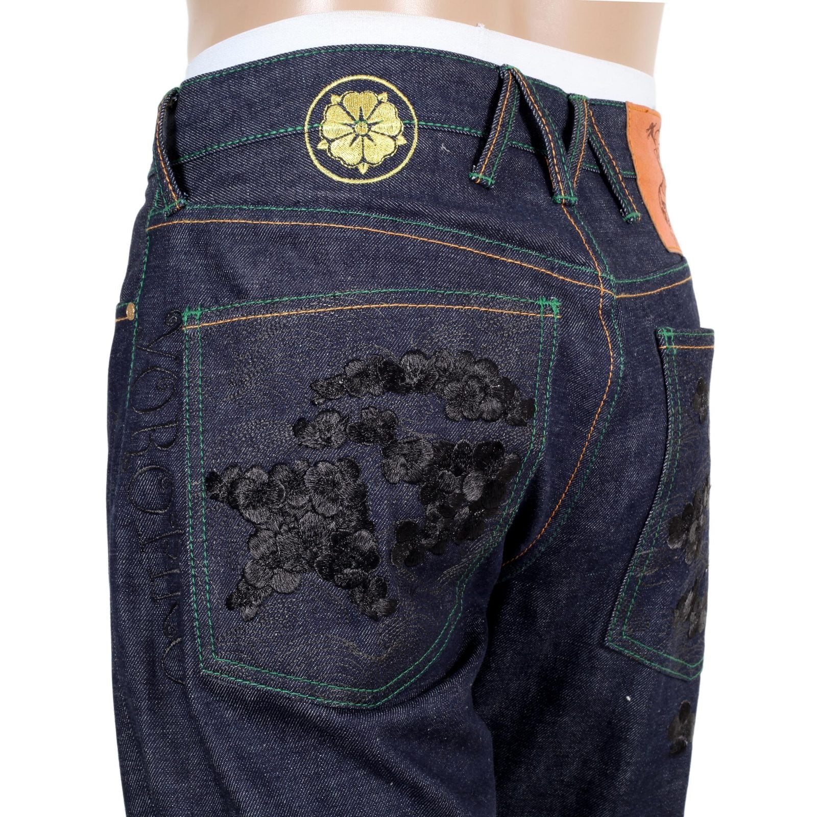 YOROPIKO MARTIN YAT MING SANTASTIC EMBROIDERED BLACK SAKURA LIMITED EDITION ORIGINAL SARU DESIGN SELVEDGE DENIM JEANS YO