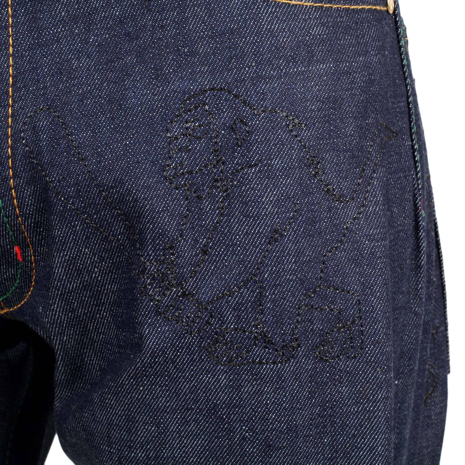 YOROPIKO MARTIN YAT MING SANTASTIC EMBROIDERED BLACK SAKURA LIMITED EDITION ORIGINAL SARU DESIGN SELVEDGE DENIM JEANS YO