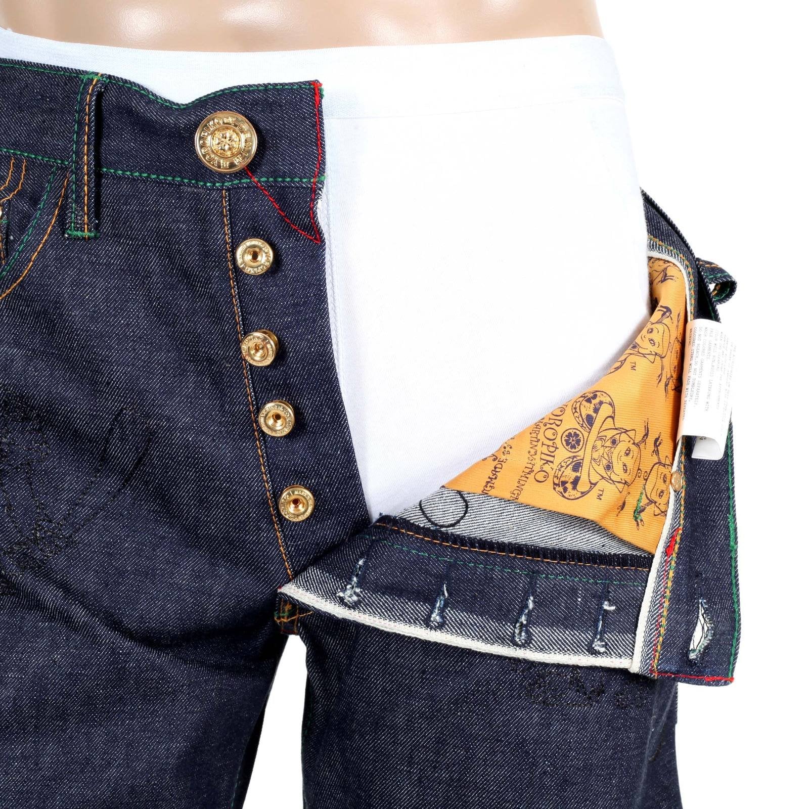 YOROPIKO MARTIN YAT MING SANTASTIC EMBROIDERED BLACK SAKURA LIMITED EDITION ORIGINAL SARU DESIGN SELVEDGE DENIM JEANS YO